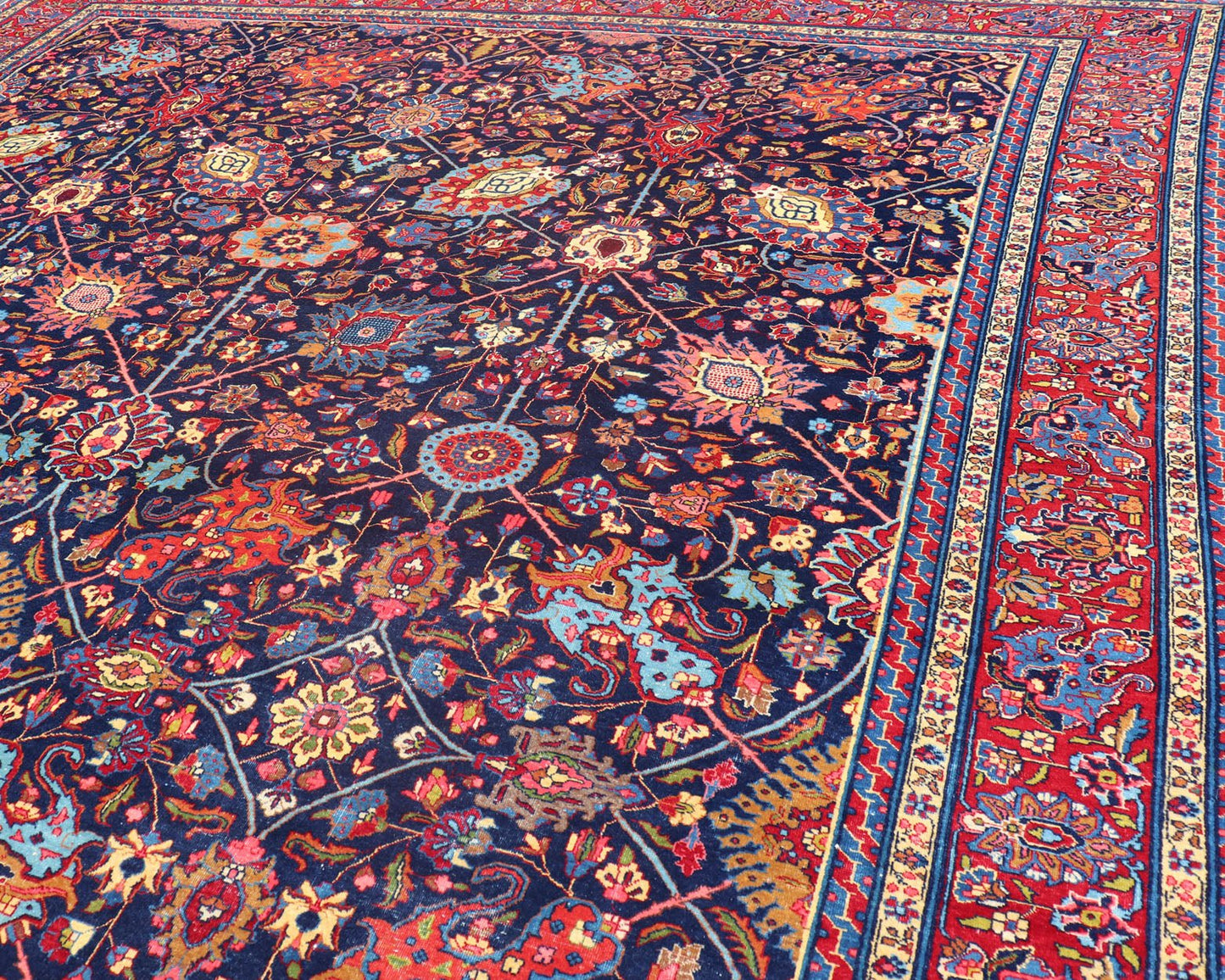 Large Antique Persian Tabriz Rug with All - Over Sub - Geometric and Colorful Design. Country of Origin: Iran; Type: Tabriz; Design: Floral, Sub - Geometric Floral, All - Over; Keivan Woven Arts: rug PTA - 200729; Large Hand - Knotted Antique Persian Tabriz Rug ... - Keivan Woven ArtsPTA - 200729 - 15578Rug