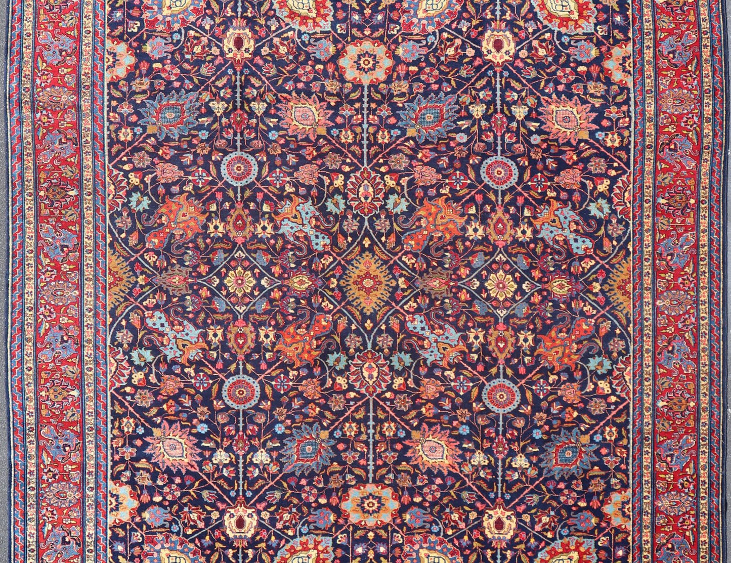 Large Antique Persian Tabriz Rug with All - Over Sub - Geometric and Colorful Design. Country of Origin: Iran; Type: Tabriz; Design: Floral, Sub - Geometric Floral, All - Over; Keivan Woven Arts: rug PTA - 200729; Large Hand - Knotted Antique Persian Tabriz Rug ... - Keivan Woven ArtsPTA - 200729 - 15578Rug