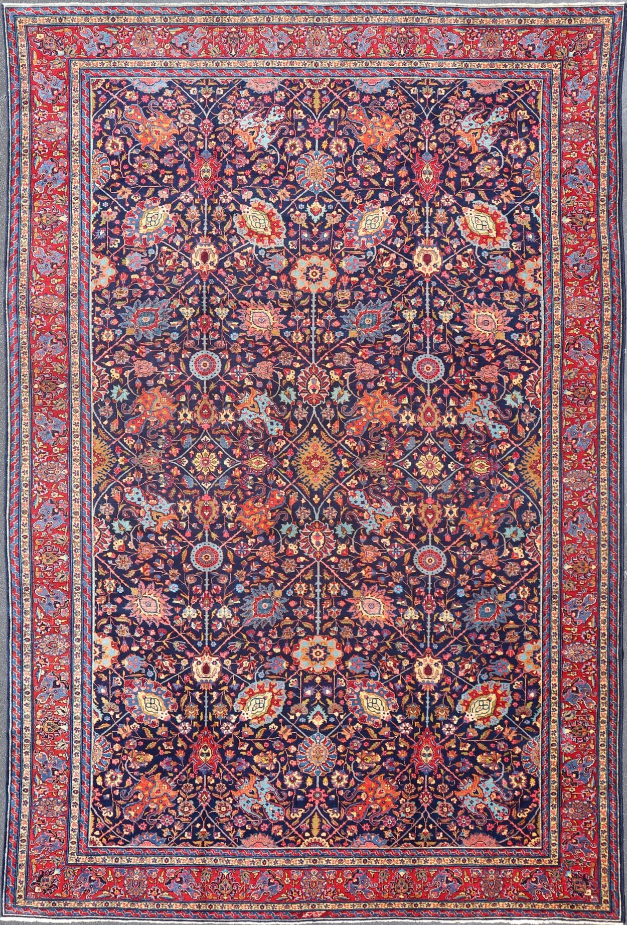 Large Antique Persian Tabriz Rug with All - Over Sub - Geometric and Colorful Design. Country of Origin: Iran; Type: Tabriz; Design: Floral, Sub - Geometric Floral, All - Over; Keivan Woven Arts: rug PTA - 200729; Large Hand - Knotted Antique Persian Tabriz Rug ... - Keivan Woven ArtsPTA - 200729 - 15578Rug