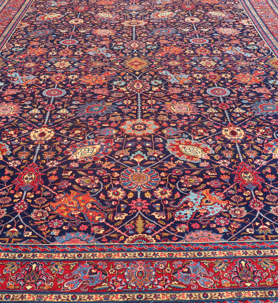 Large Antique Persian Tabriz Rug with All - Over Sub - Geometric and Colorful Design. Country of Origin: Iran; Type: Tabriz; Design: Floral, Sub - Geometric Floral, All - Over; Keivan Woven Arts: rug PTA - 200729; Large Hand - Knotted Antique Persian Tabriz Rug ... - Keivan Woven ArtsPTA - 200729 - 15578Rug