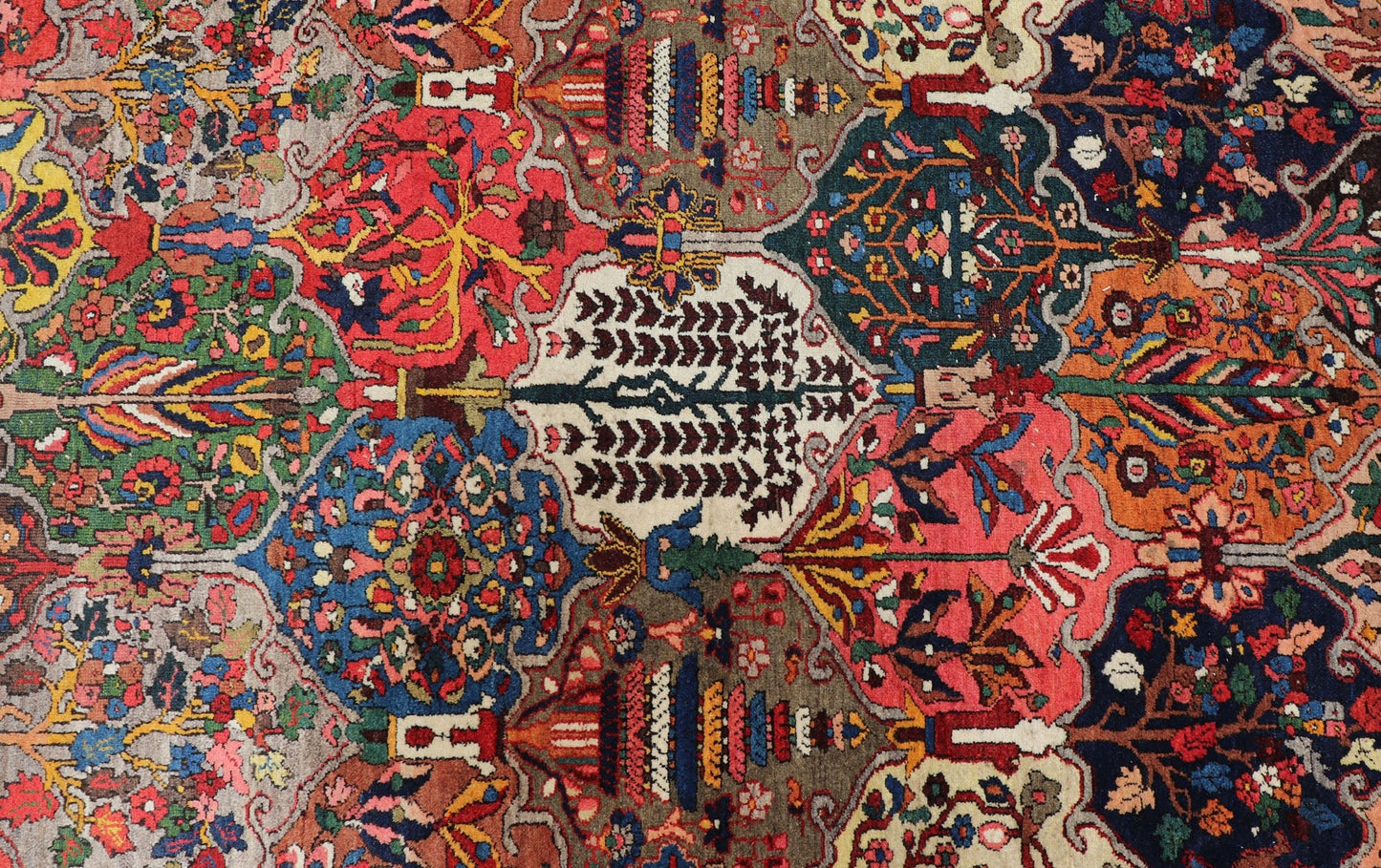 Antique Persian Bakhtiari Rug with Diamond Garden Design in Multicolor This magnificent Antique Bakhtiari Rug features an all - over diamond garden design replete in with a large variety of bold colors. The central design is enclosed within a co... - Keivan Woven ArtsPTA - 200731 - 16943Rug