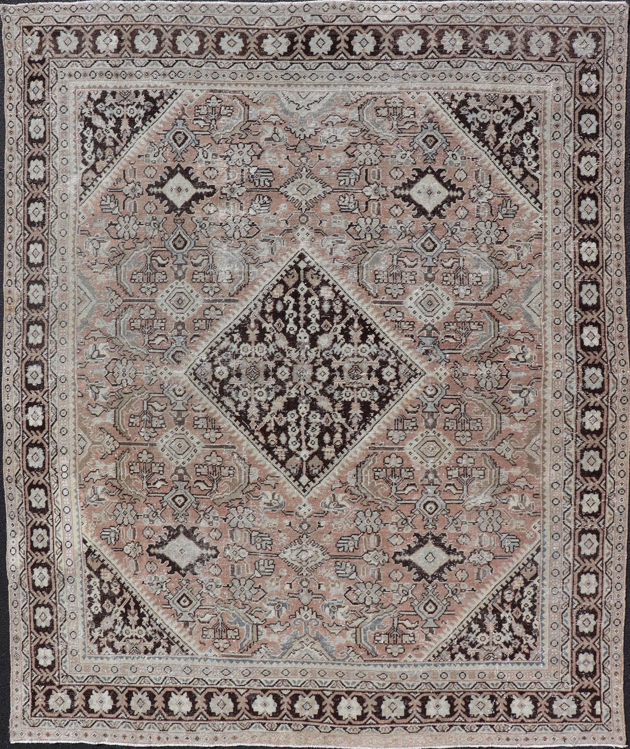 Vintage Sultanabad - Mahal Rug in earthy tones with browns. Keivan Woven Arts / rug PTA - 200739, country of origin / type: Persian / Sultanabad - Mahal, circa Early - 20th Century. Measures: 9'0 x 11'10 Vintage Persian Sultanabad - Mahal Rug w... - Keivan Woven ArtsPTA - 200739 - 17015Rug