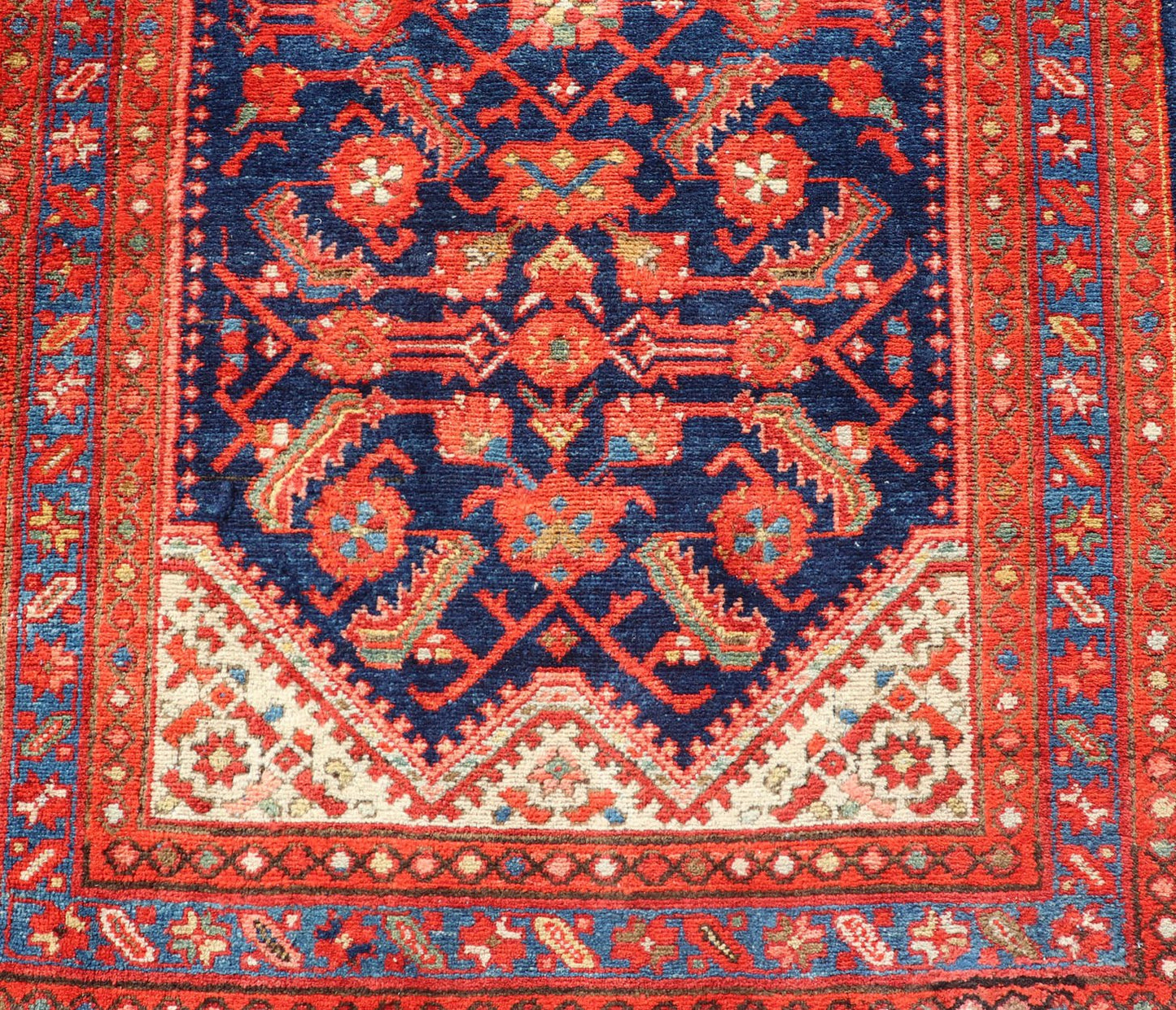 Antique Malayer Runner with All - Over Geometric Herati Design. Keivan Woven Arts This Antique Malayer features a symmetrical all - over, repeating geometric Herati Design set upon a dark blue background. The herati patterns are complemented by a ... - Keivan Woven ArtsPTA - 21009 - 18030