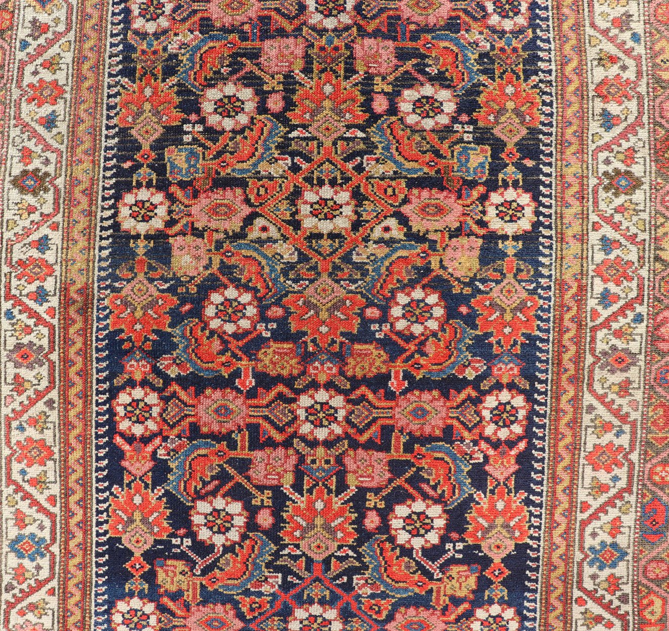 Colorful Antique Malayer Runner with All - Over Herati Design This stunning Antique Malayer features an all - over Herati Design set upon a dark blue background. The herati patterns are surrounded by a variety of splendid motifs, rendered in Ivory,... - Keivan Woven ArtsPTA - 21015 - 18048
