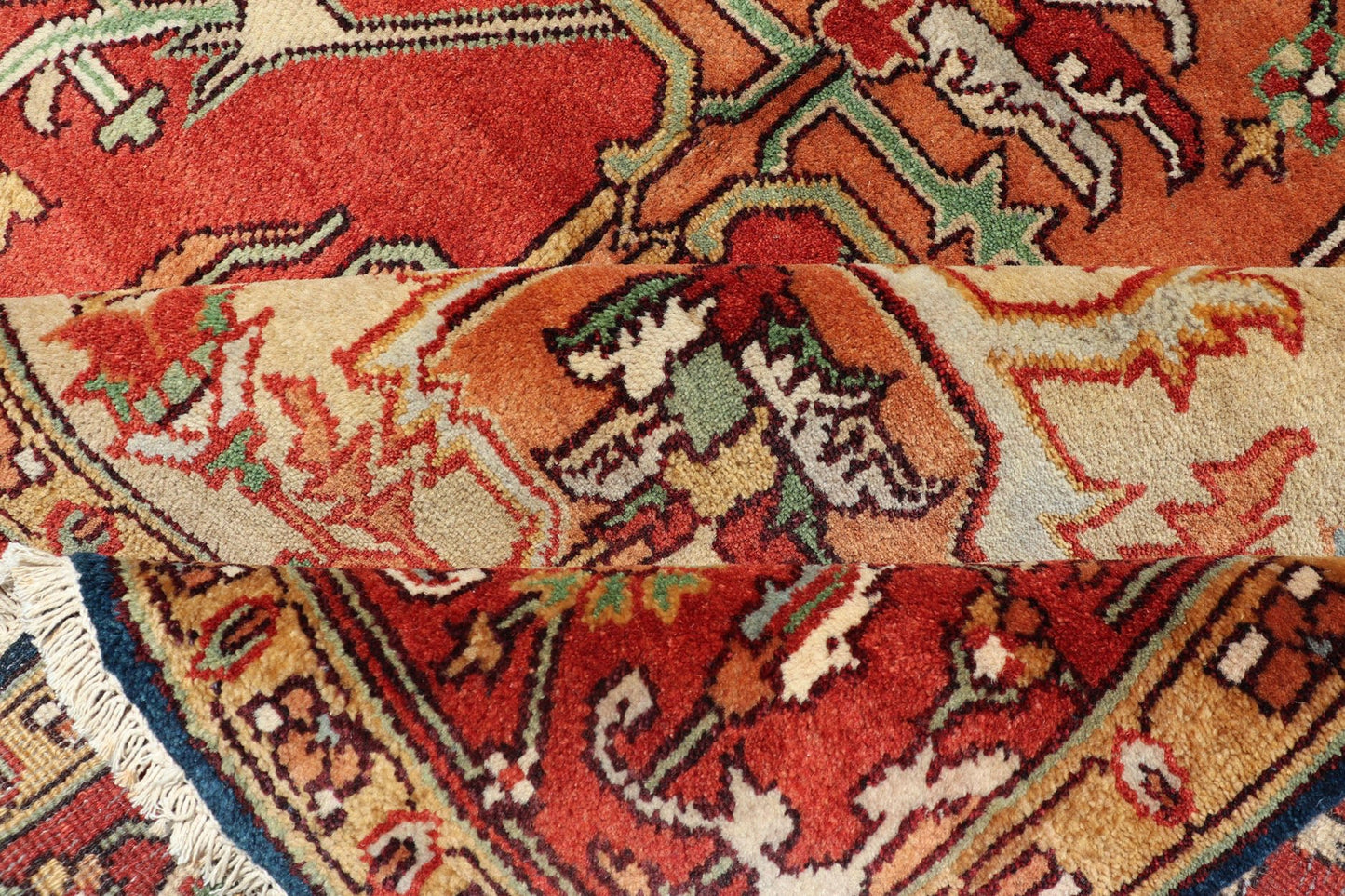 Hand Knotted Serapi - Heriz design rug with Geometric Medallion Beautiful modern Heriz Style hand - knotted wool rug with a Traditional Design. This Heriz rug has a multi - color accent in a gorgeous medallion geometric floral design. Keivan Woven Ar... - Keivan Woven ArtsPTA - 2109 - 03 - 17044