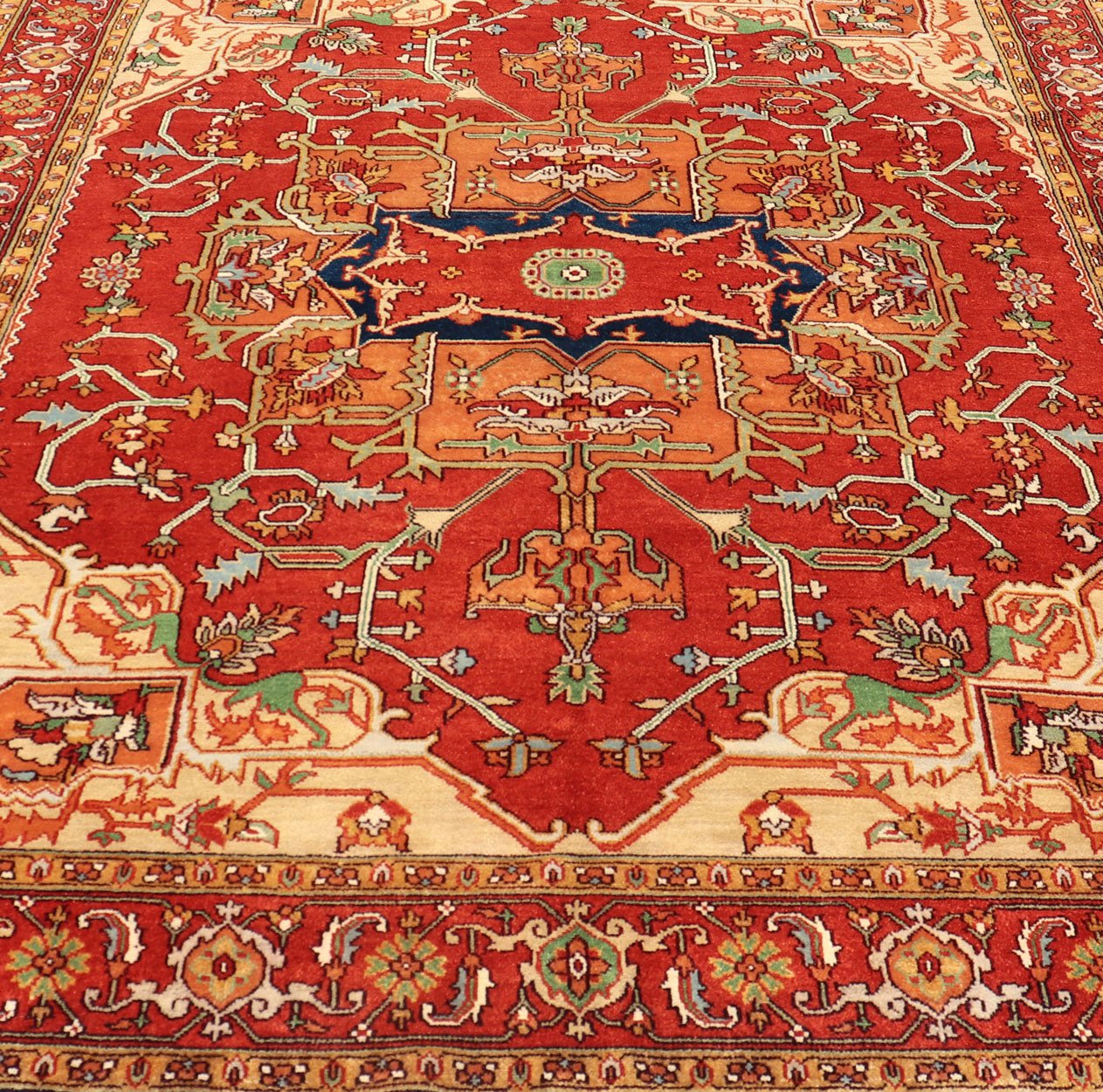 Hand Knotted Serapi - Heriz design rug with Geometric Medallion Beautiful modern Heriz Style hand - knotted wool rug with a Traditional Design. This Heriz rug has a multi - color accent in a gorgeous medallion geometric floral design. Keivan Woven Ar... - Keivan Woven ArtsPTA - 2109 - 03 - 17044