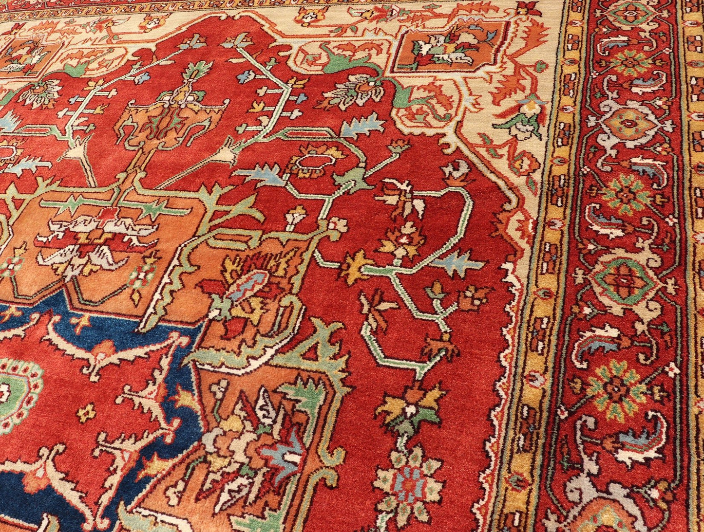 Hand Knotted Serapi - Heriz design rug with Geometric Medallion Beautiful modern Heriz Style hand - knotted wool rug with a Traditional Design. This Heriz rug has a multi - color accent in a gorgeous medallion geometric floral design. Keivan Woven Ar... - Keivan Woven ArtsPTA - 2109 - 03 - 17044