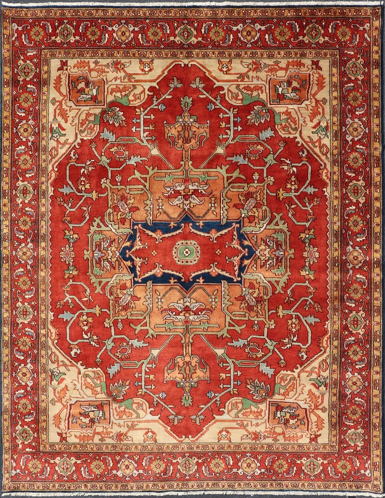 Hand Knotted Serapi - Heriz design rug with Geometric Medallion Beautiful modern Heriz Style hand - knotted wool rug with a Traditional Design. This Heriz rug has a multi - color accent in a gorgeous medallion geometric floral design. Keivan Woven Ar... - Keivan Woven ArtsPTA - 2109 - 03 - 17044