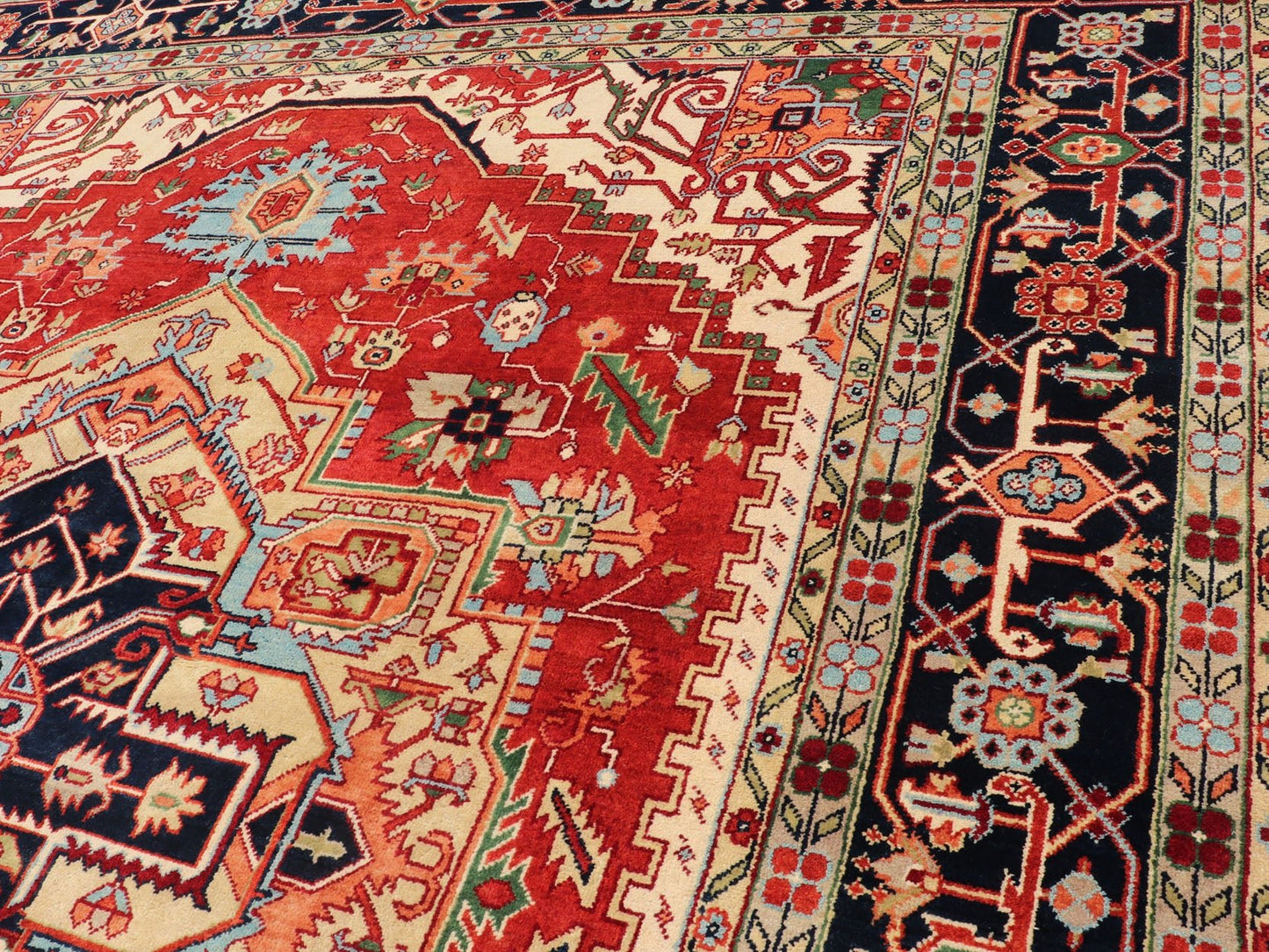 Large Hand - Knotted Serapi Design with Geometric Medallion by Keivan Woven Arts. Measures: 11'4 x 14'7 Keivan Woven Arts Large Beautiful Serapi design hand - knotted rug made with fine wool rug with a Traditional Design. This Heriz rug ha... - Keivan Woven ArtsPTA - 2109 - 08 - 17074