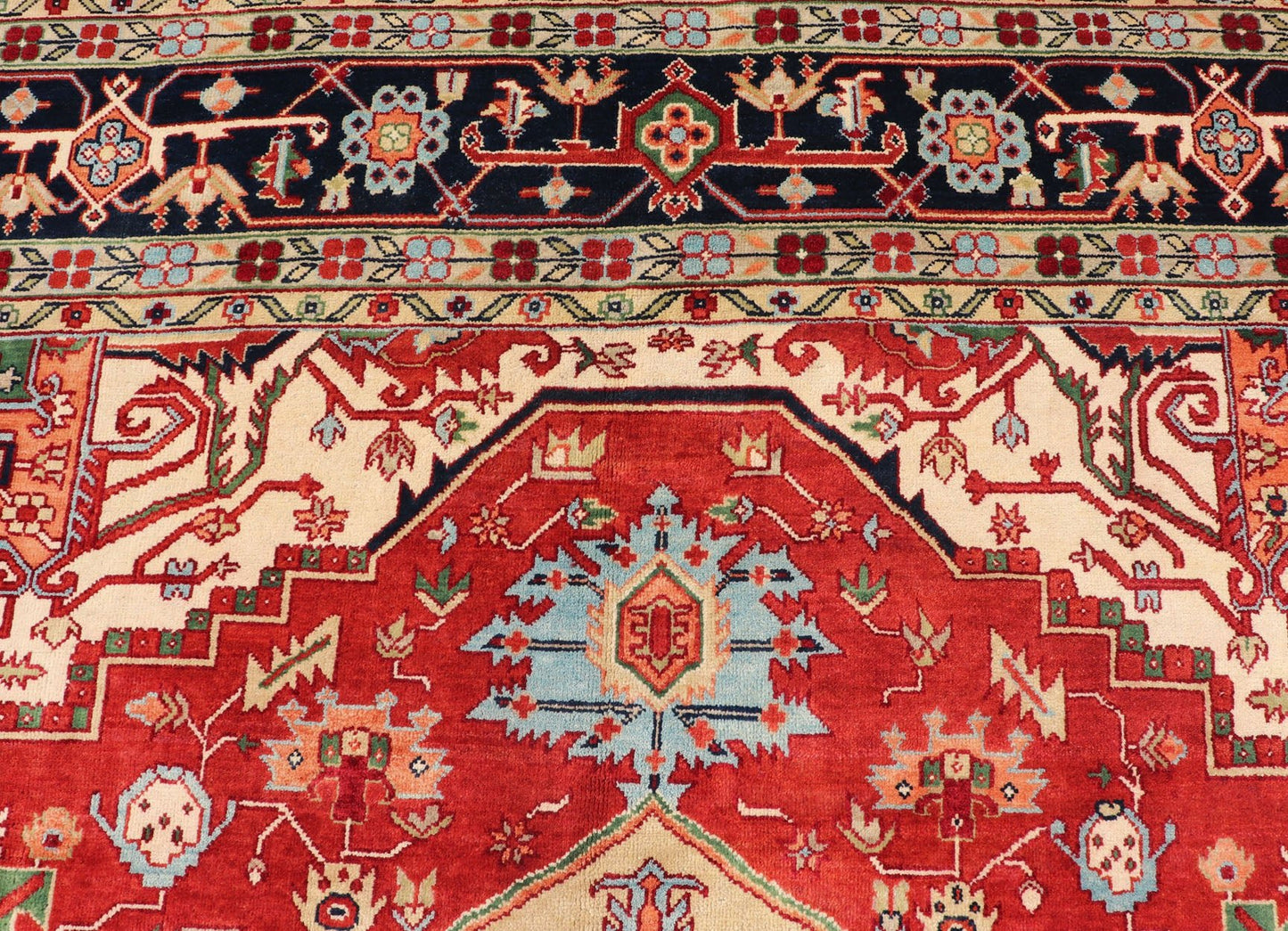 Large Hand - Knotted Serapi Design with Geometric Medallion by Keivan Woven Arts. Measures: 11'4 x 14'7 Keivan Woven Arts Large Beautiful Serapi design hand - knotted rug made with fine wool rug with a Traditional Design. This Heriz rug ha... - Keivan Woven ArtsPTA - 2109 - 08 - 17074