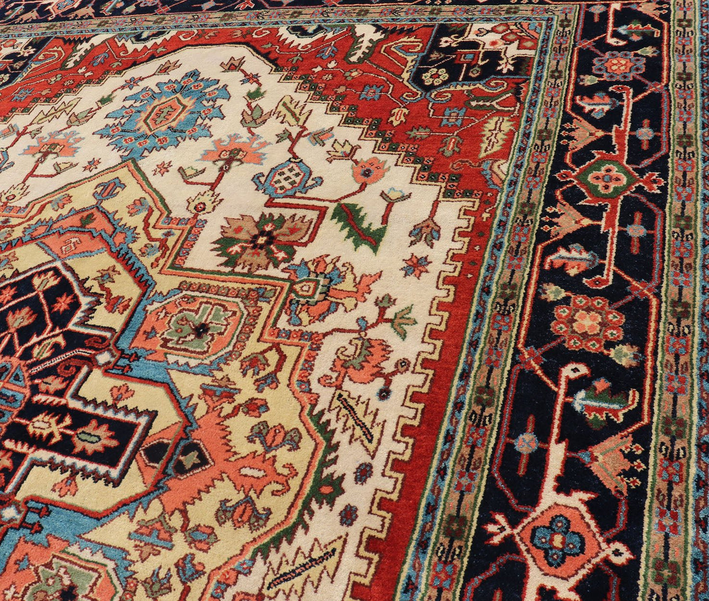 Large Reproduction Hand - Knotted - Heriz with Geometric Medallion in Jewel Colors Measures: 10'0 x 14'0 Beautiful modern Heriz Serapi design hand - knotted wool rug with a Traditional Design. This Heriz rug has a multi - color accent in a gorg... - Keivan Woven ArtsPTA - 2109 - 10 - 17086