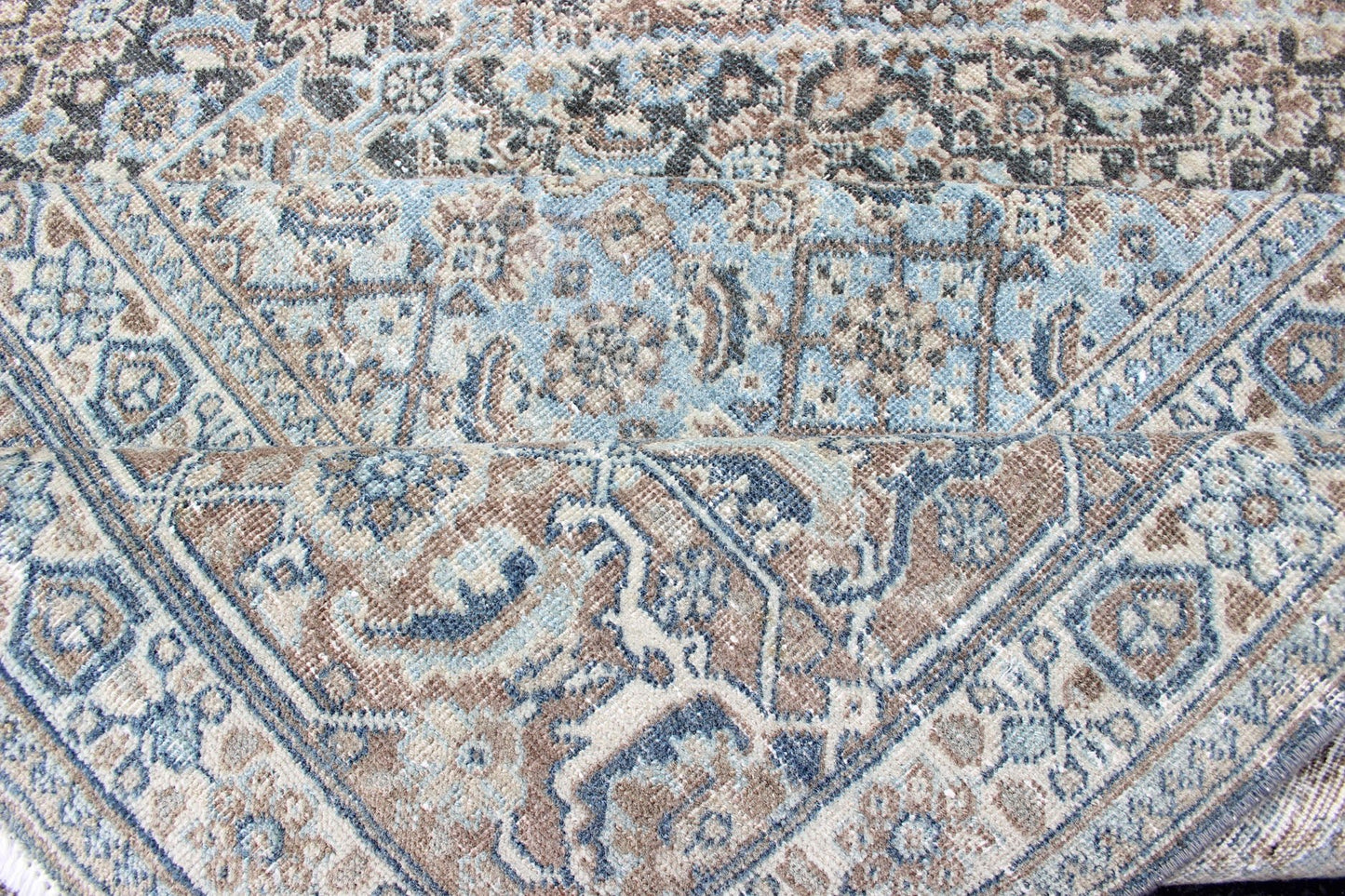 Medium Blue and Gray Background Persian Tabriz Rug with All - Over Herati Design Tan background Persian Tabriz rug with free flowing floral design, rug R20 - 0603, country of origin / type: Iran / Tabriz, circa 1930. This magnificent 20th ce... - Keivan Woven ArtsR20 - 0603 - 12942Rug