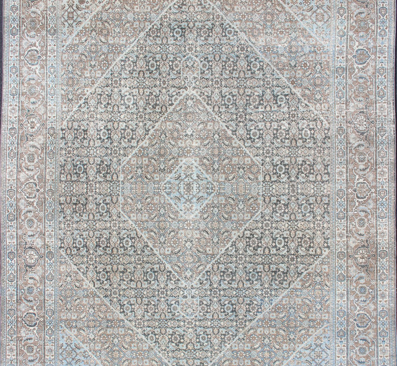 Medium Blue and Gray Background Persian Tabriz Rug with All - Over Herati Design Tan background Persian Tabriz rug with free flowing floral design, rug R20 - 0603, country of origin / type: Iran / Tabriz, circa 1930. This magnificent 20th ce... - Keivan Woven ArtsR20 - 0603 - 12942Rug