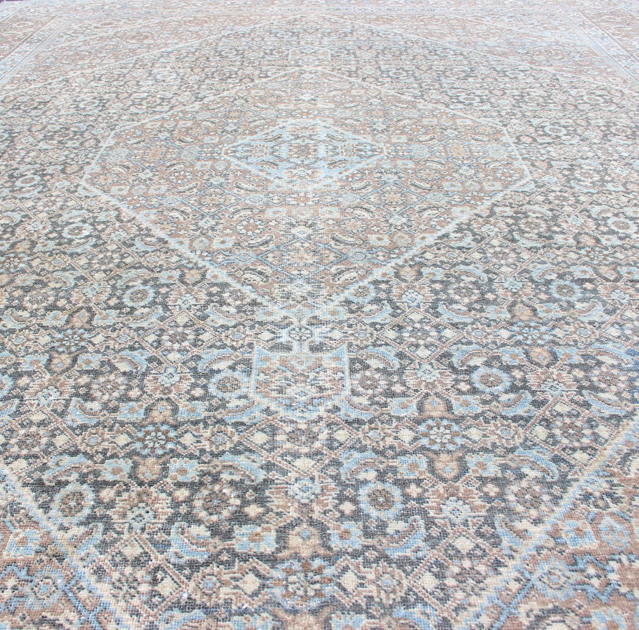 Medium Blue and Gray Background Persian Tabriz Rug with All - Over Herati Design Tan background Persian Tabriz rug with free flowing floral design, rug R20 - 0603, country of origin / type: Iran / Tabriz, circa 1930. This magnificent 20th ce... - Keivan Woven ArtsR20 - 0603 - 12942Rug