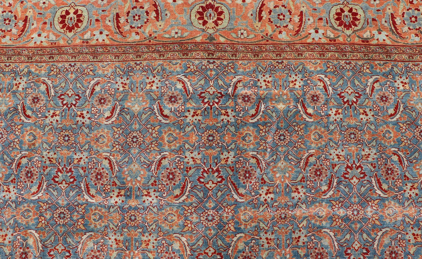 Measures: 11'7 x 13'7 All - Over Large Geometric Antique Persian Tabriz Rug in Blue's and Red's. Keivan Woven Arts / rug R20 - 0606, country of origin / type: Iran / Tabriz, circa 1910. This antique Persian Tabriz carpet (circa early 20th centur... - Keivan Woven ArtsR20 - 0606 - 12954Rug
