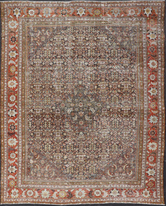 Persian Sultanabad Rug with All - Over Design with Medallion With Brown and Red. Keivan Woven Arts / rug R20 - 0710 - 271. Antique Persian Sultanabad origin/Iran Early 20th Century. Measures: 10'8 x 13'6 This antique Sultanabad rug was woven in Persia... - Keivan Woven ArtsR20 - 0710 - 271 - 15481 - 12998Rug
