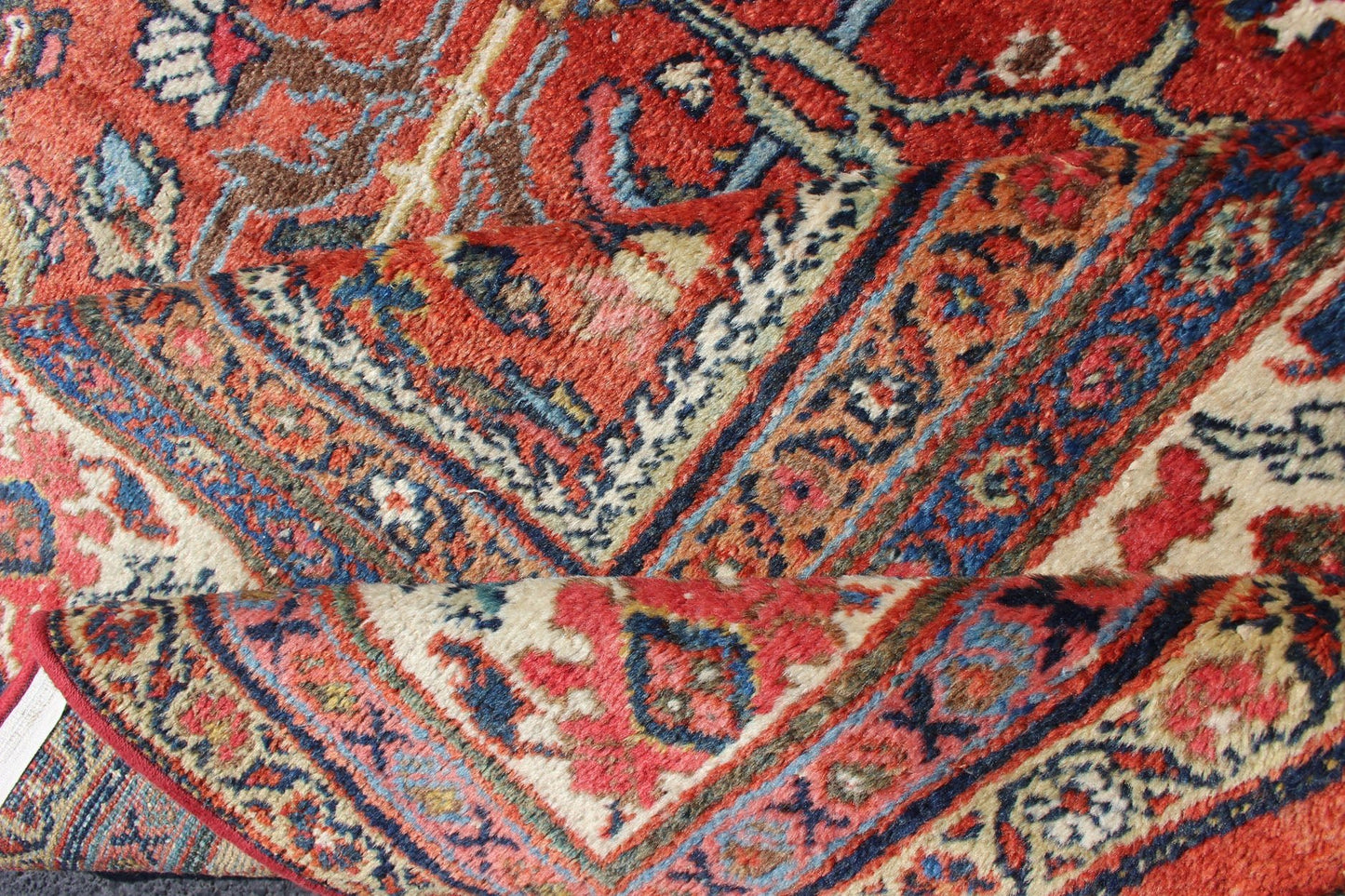 Large Geometric Antique Persian Mahal - Sultanabad Rug in soft Rust Red with Ivory Border. Red background antique Persian Mahal - Sultanabad rug with all - over large flowers. Keivan Woven Arts / rug R20 - 0711 - 50, country of origin / type: Iran / Sultanabad, ... - Keivan Woven ArtsR20 - 0711 - 50 - 13004Rug