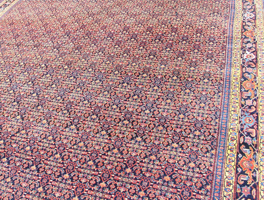 Fine Antique Persian Senneh Rug with Herati Geometric Design in Blue Background. Finely Woven Antique Persian Senneh Rug with Herati Design in Blue Background, Keivan Woven Arts / rug R20 - 0719 - 155, country of origin / type: Iran / Senneh , circa 1910. ... - Keivan Woven ArtsR20 - 0719 - 155 - 13030Rug