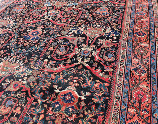 Antique Persian Sultanabad - Mahal Rug with Dark Navy Field and Red Border. Antique Persian Sultanabad - Mahal rug with dark Blue field and red border. Keivan Woven Arts / rug R20 - 0801, country of origin / type: Iran / Oushak, circa 1920s Measures:10'5 ... - Keivan Woven ArtsR20 - 0801 - 13092Rug