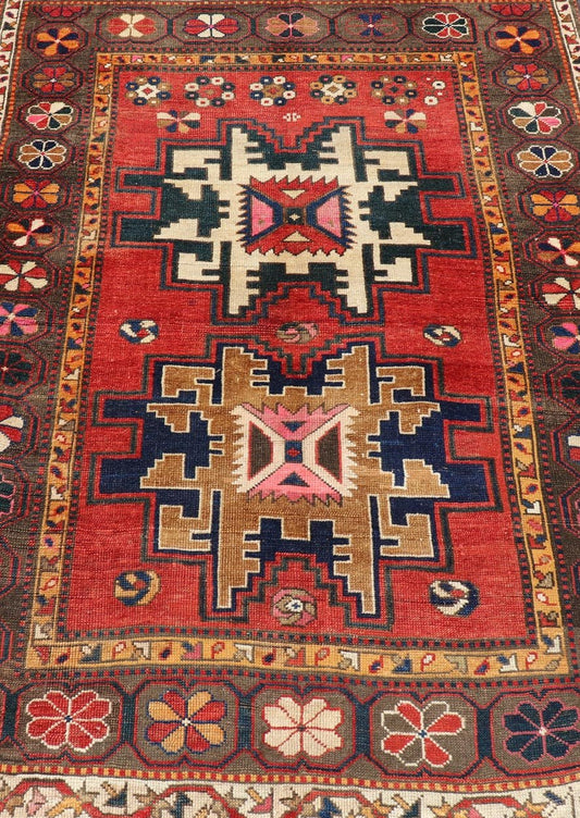 Antique Caucasian Kazak Rug with Sub - Geometric Star Medallions Design Keivan Woven Arts / rug R20 - 0809, country of origin / type: Caucasus / Kazak, circa Late - 19th Century. Antique Caucasian Kazak Rug with Sub - Geometric Medallions Design. Measures: ... - Keivan Woven ArtsR20 - 0809 - 13180Rug