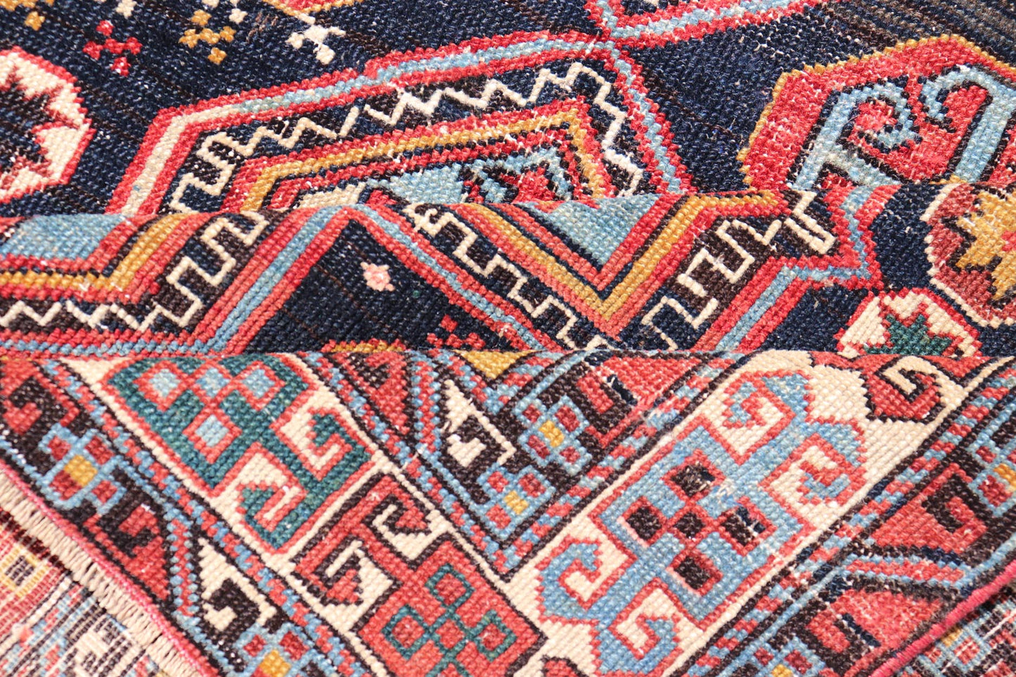 Sqaure Antique Colorful Kuba Caucasian Rug with Cross Medallions. Keivan Woven Arts. rug R20 - 0818, country of origin / type: Caucuses / Kuba, circa late - 19th Century. Measures: 3'11 x 4'8 This wonderfully colored Kuba rug from the southern Caucas... - Keivan Woven ArtsR20 - 0818 - 13258Rug