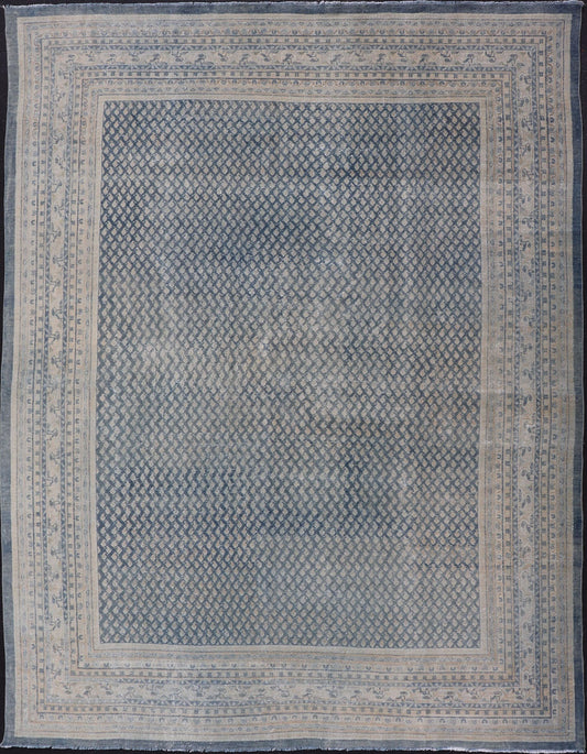 Minimalist Antique Persian Tabriz Rug with All Over Field in Light Blue Tones Minimalist Antique Persian Tabriz Rug with All Over Field and Light Blue, rug R20 - 0821, country of origin / type: Iran/ Tabriz , circa 1930. This Tabriz rug fea... - Keivan Woven ArtsR20 - 0821 - 13246Rug