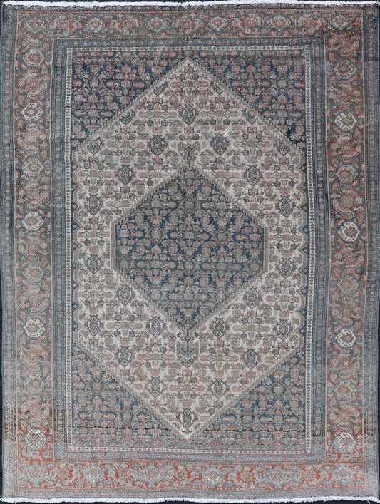 Antique Persian Fine Senneh Rug with Medallion and Tribal Geometric Design Medallion geometric design Senneh antique rug from Persia in various color tones, rug R20 - 0822, country of origin / type: Iran / Senneh, circa 1910. This incredibl... - Keivan Woven ArtsR20 - 0822 - 13242Rug