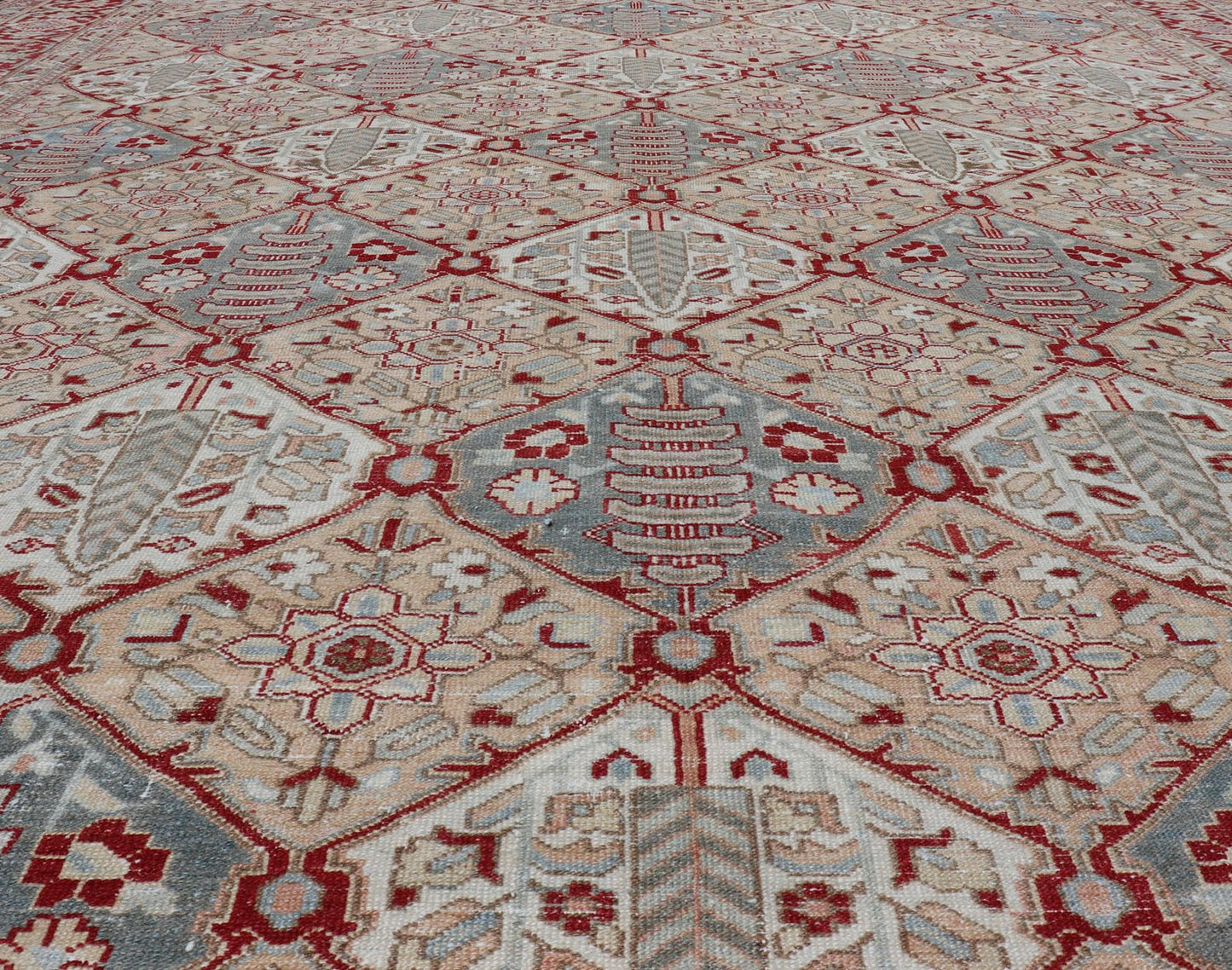Antique Persian All - Over Diamond Design Bakhtiari Rug in Multi Colors With Red. Keivan Woven Arts / rug R20 - 0836, country of origin / type: Iran / Bakhtiari, circa 1920 Measures: 12'11 x 15'6 Persian Bakhtiari rugs are in fact tribal pieces that... - Keivan Woven ArtsR20 - 0836 - 13386Rug