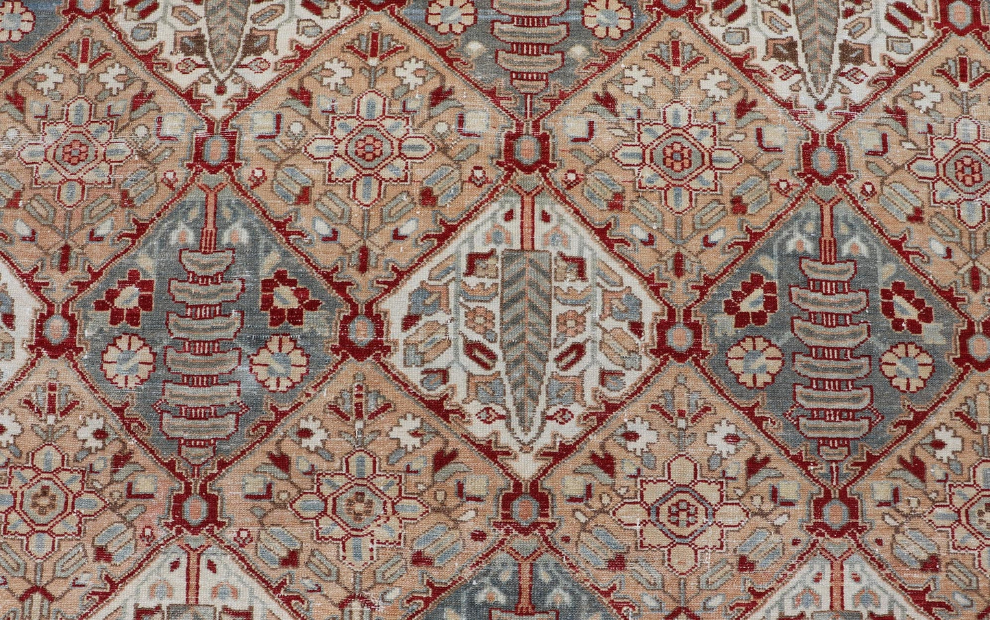 Antique Persian All - Over Diamond Design Bakhtiari Rug in Multi Colors With Red. Keivan Woven Arts / rug R20 - 0836, country of origin / type: Iran / Bakhtiari, circa 1920 Measures: 12'11 x 15'6 Persian Bakhtiari rugs are in fact tribal pieces that... - Keivan Woven ArtsR20 - 0836 - 13386Rug