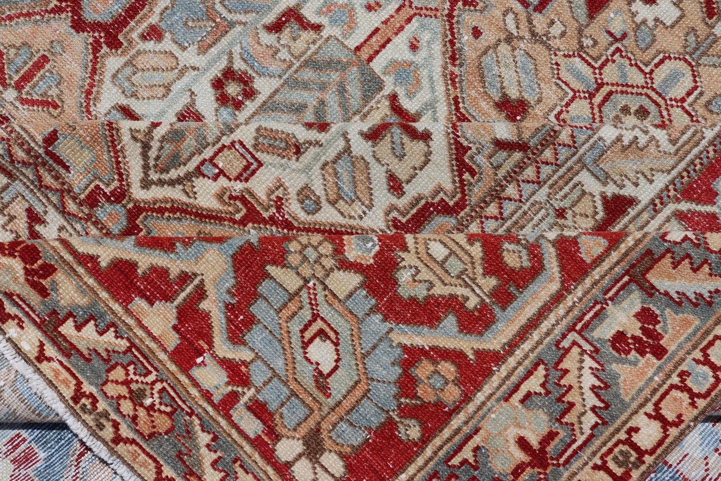 Antique Persian All - Over Diamond Design Bakhtiari Rug in Multi Colors With Red. Keivan Woven Arts / rug R20 - 0836, country of origin / type: Iran / Bakhtiari, circa 1920 Measures: 12'11 x 15'6 Persian Bakhtiari rugs are in fact tribal pieces that... - Keivan Woven ArtsR20 - 0836 - 13386Rug