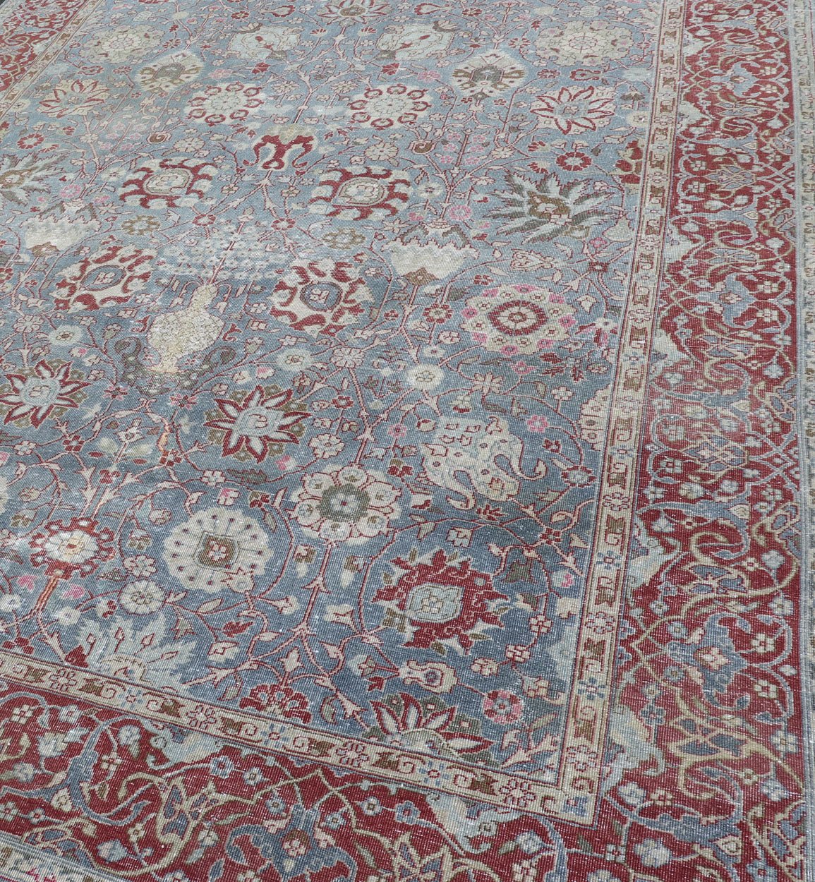 Very Large Antique Turkish Gallery Rug with All - Over Design in Light Blue. 8'8 x 24'5 Very Large gallery Floral Turkish carpet from Turkey, rug R20 - 1006, country of origin / type: Turkey / Oushak, circa 1930, Large Gallery Runner, Large Galley rug,... - Keivan Woven ArtsR20 - 1006 - 14106Rug