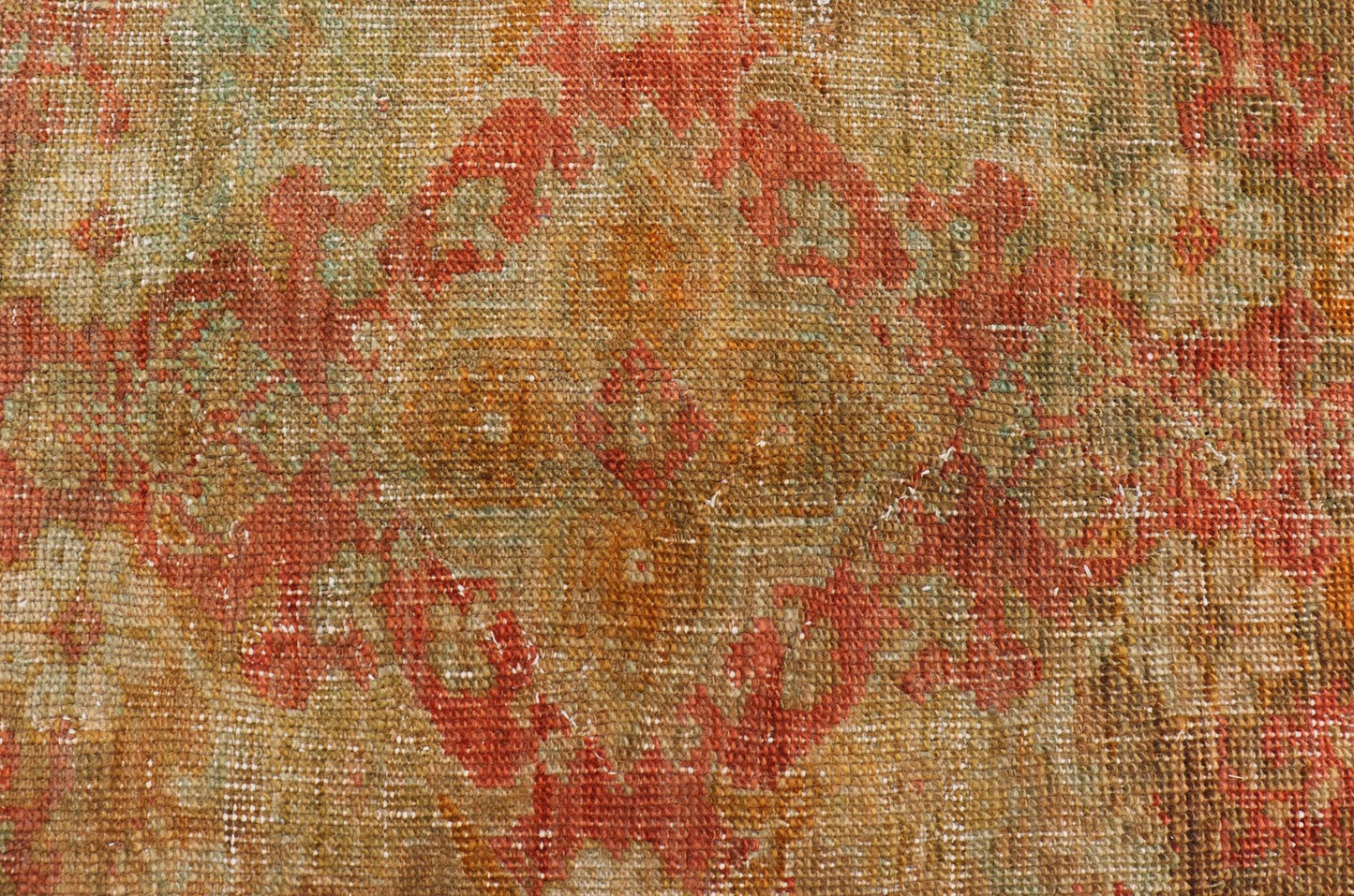 Antique Turkish Oushak Keivan Woven Arts With Medallion in Green, Coral, L. Blue & Marigold. Keivan Woven Arts / rug / R20 - 1015, country of origin / type: Turkey / Oushak, circa 1900 Measures: 8'10 x 12'4 This diverse and beautiful 1900'... - Keivan Woven ArtsR20 - 1015 - 14152Rug