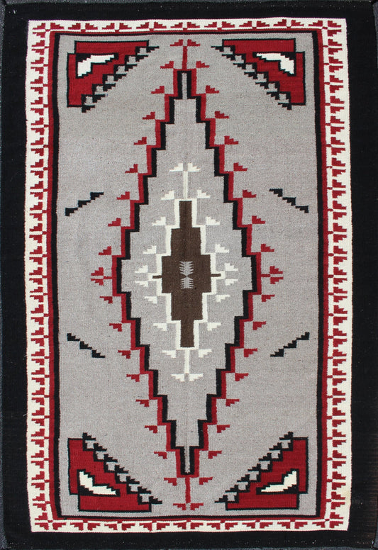 Vintage Tribal Native American Rug in Gray, Ivory, Black, and Red. Large vintage native American rug with geometric design in red, white and black, Keivan Woven Arts/ rug/R20 - 18, country of origin / type: America / Native American rug, circa 1950 ... - Keivan Woven ArtsR20 - 18 - 12661Rug