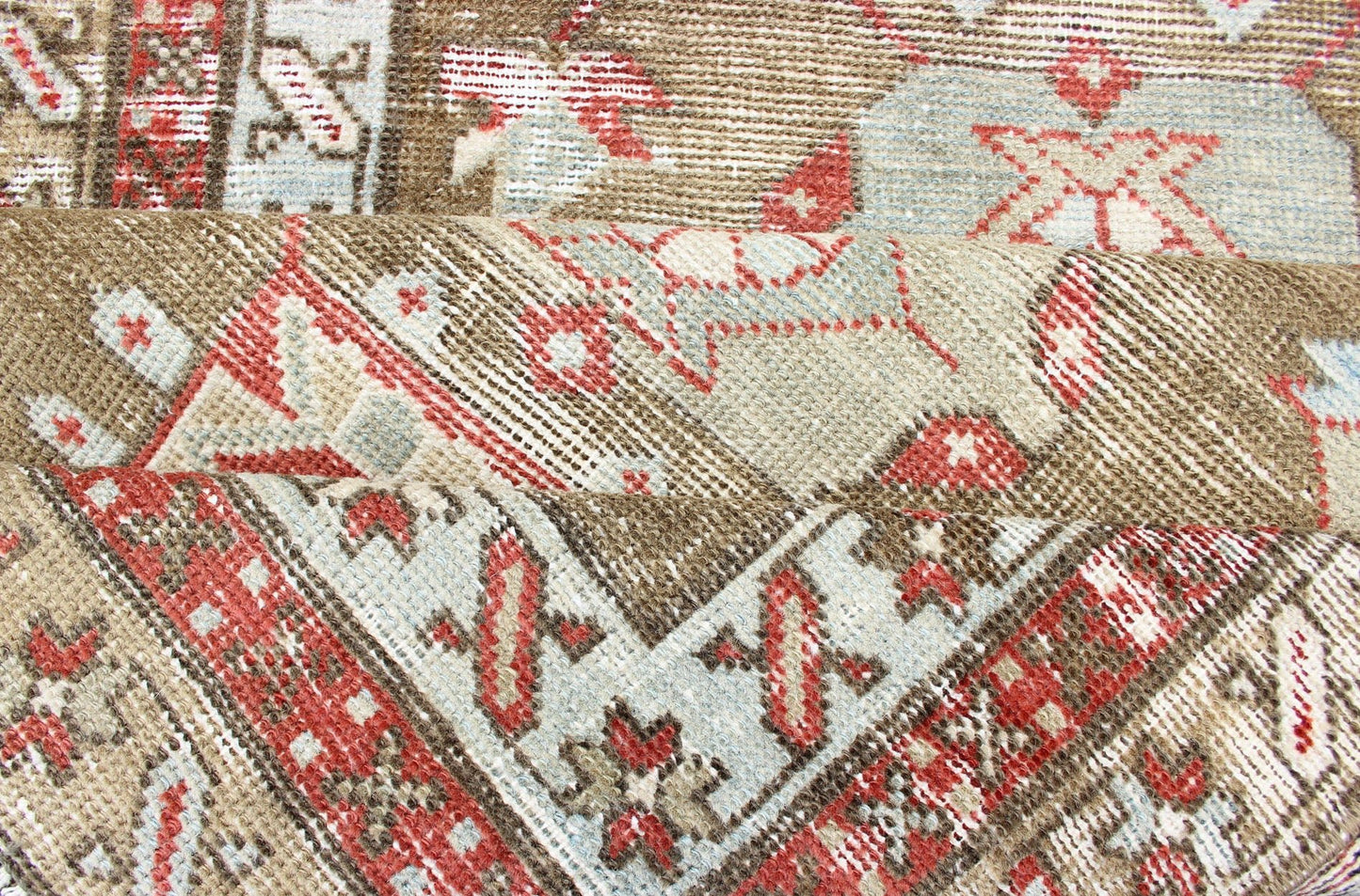 Antique Persian Serab Distressed Runner With Geometric Design in Light Green. Serab antique distressed runner from Persia with geometric medallions and ornate multi - tiered border, rug R20 - 75, country of origin / type: Iran / Serab, circa 1910. ... - Keivan Woven ArtsR20 - 75 - 12671Rug