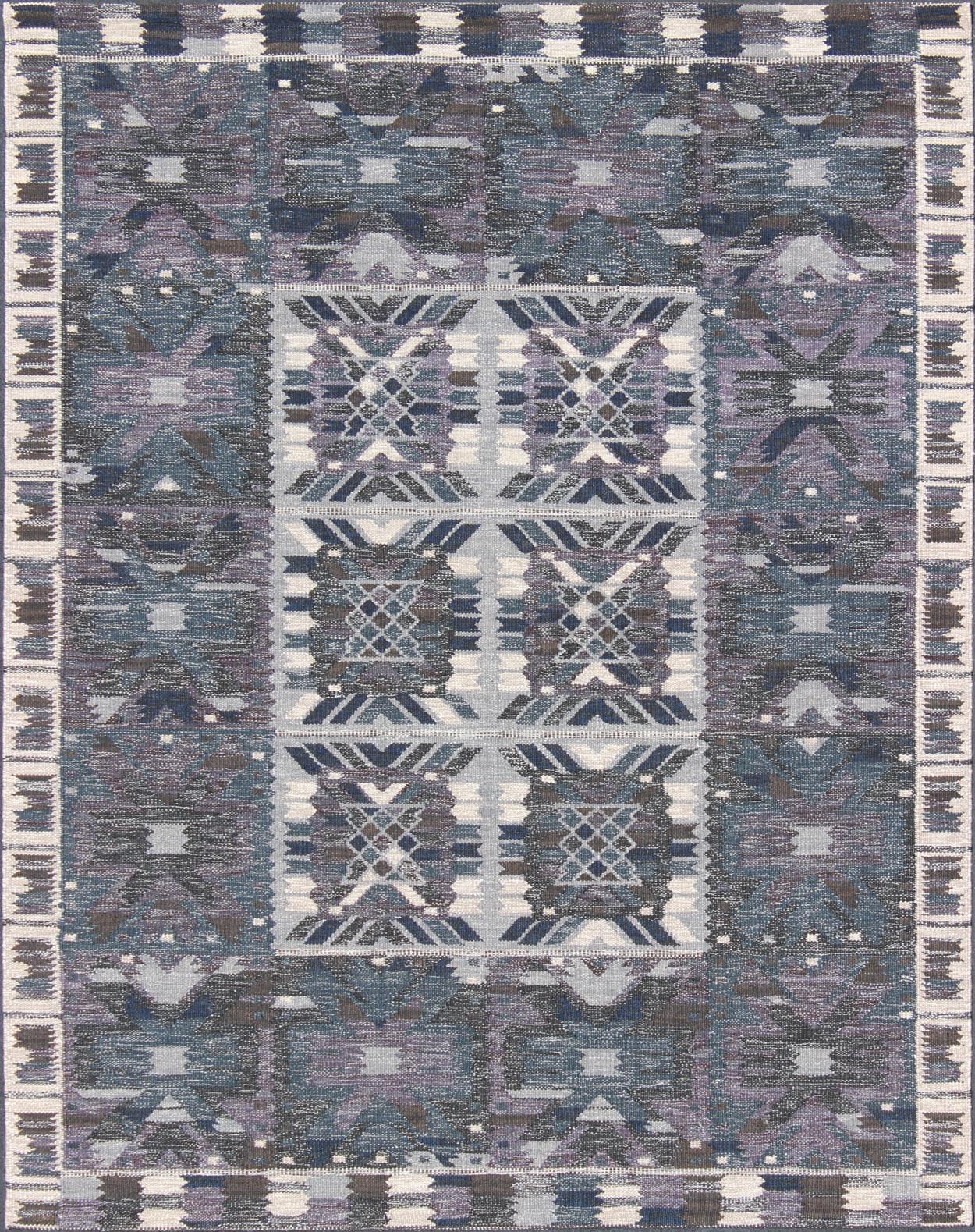Gray, Blue and Charcoal Scandinavian Flat - Weave Rug with Modern Design kwarugs Gray, blue and charcoal Scandinavian flat - weave rug with modern design, rug rjk - 16215 - shb - 001 - 09, country of origin / type: Scandinavia / Scandinavian Modern T... - Keivan Woven ArtsRJK - 16215 - SHB - 001 - 09 - 10036