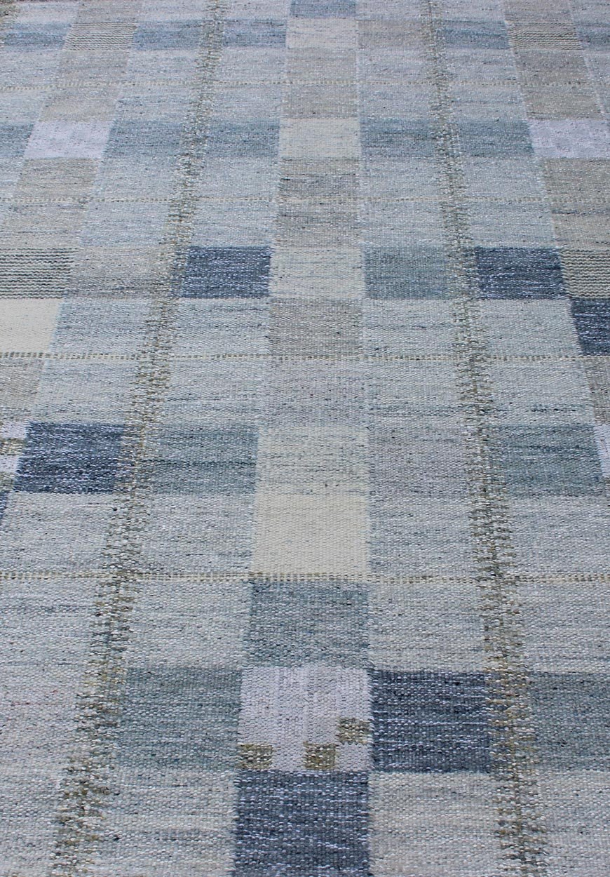 Scandinavian Style Flat - Weave Design Rug with Checkerboard Design in Gray, Blue kwarugs Gray and blue Scandinavian flat - weave design rug with geometric design, Keivan Woven Arts / rug rjk - 18843 - shb - 137 - 01, country of origin / type: India / Scand... - Keivan Woven ArtsRJK - 18843 - SHB - 137 - 01 - 11501
