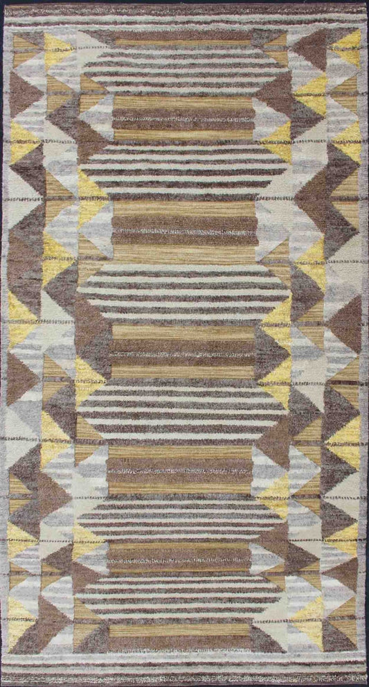 Piled Modern Gallery Scandinavian/Swedish Geometric Design Rug in Earth Tones Contemporary Scandinavian design in piled and Hi - Low rug in tan, brown, gold, and creams, Keivan Woven Arts / rug RJK - 19649 - AHM - A - 2702, country of origin / type: Scand... - Keivan Woven ArtsRJK - 19649 - AHM - A - 2702 - 13122Rug