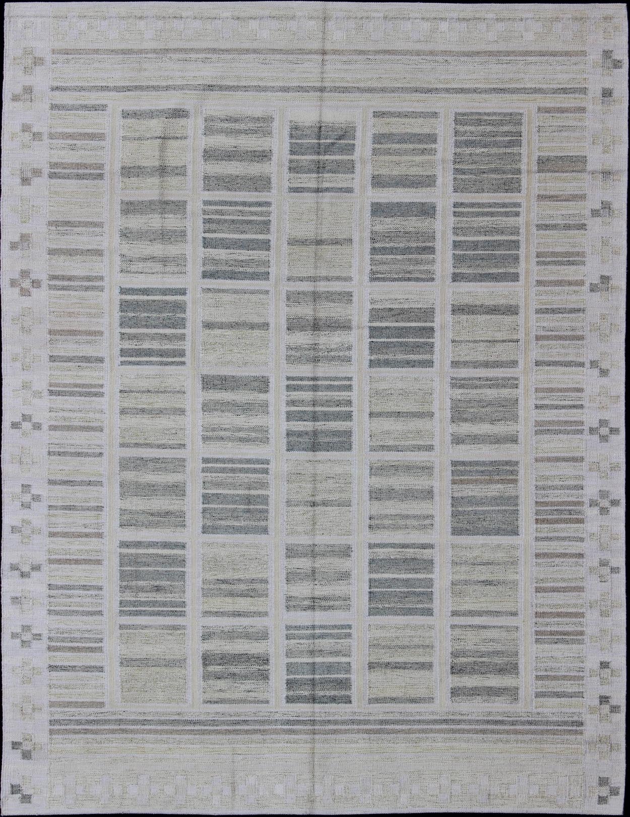 Neutral Stripe Pattern Modern Scandinavian Flat - Weave Rug by Keivan Woven Arts. rug rjk - 20011 - shb - 004 - 02, country of origin / type: India / Scandinavian flat - weave. This Scandinavian flat - weave is inspired by the work of Swedish textile designer... - Keivan Woven ArtsRJK - 20011 - SHB - 004 - 02 - 10486