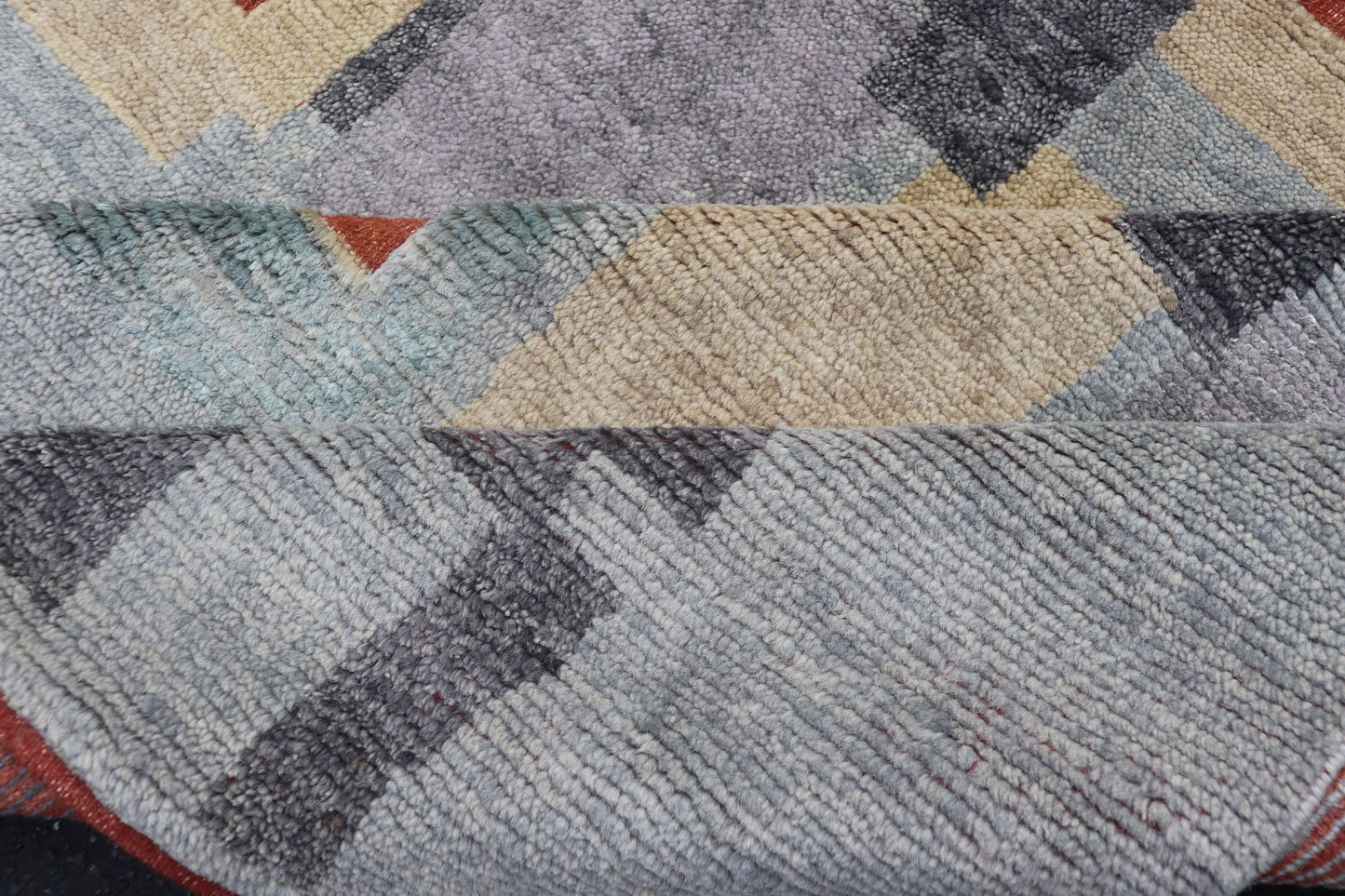 Hand - Knotted Oversized Piled Scandinavian Wool Rug in Gray, Red, and Pastels Measures 10'2 x 13'11 Country of Origin: India; Type: Piled Scandinavian; Design: Abstract Geometric, All - Over, Modern Contemporary; Keivan Woven Arts; rug... - Keivan Woven ArtsRJK - 2035 - A1778K - 17124Rug