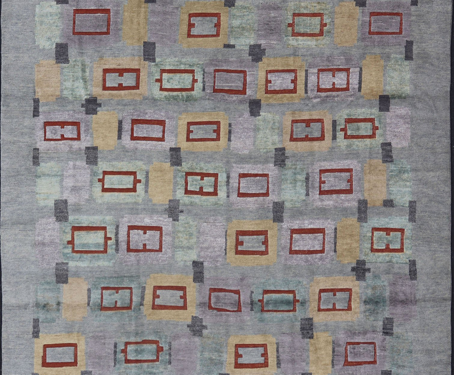 Hand - Knotted Oversized Piled Scandinavian Wool Rug in Gray, Red, and Pastels Measures 10'2 x 13'11 Country of Origin: India; Type: Piled Scandinavian; Design: Abstract Geometric, All - Over, Modern Contemporary; Keivan Woven Arts; rug... - Keivan Woven ArtsRJK - 2035 - A1778K - 17124Rug