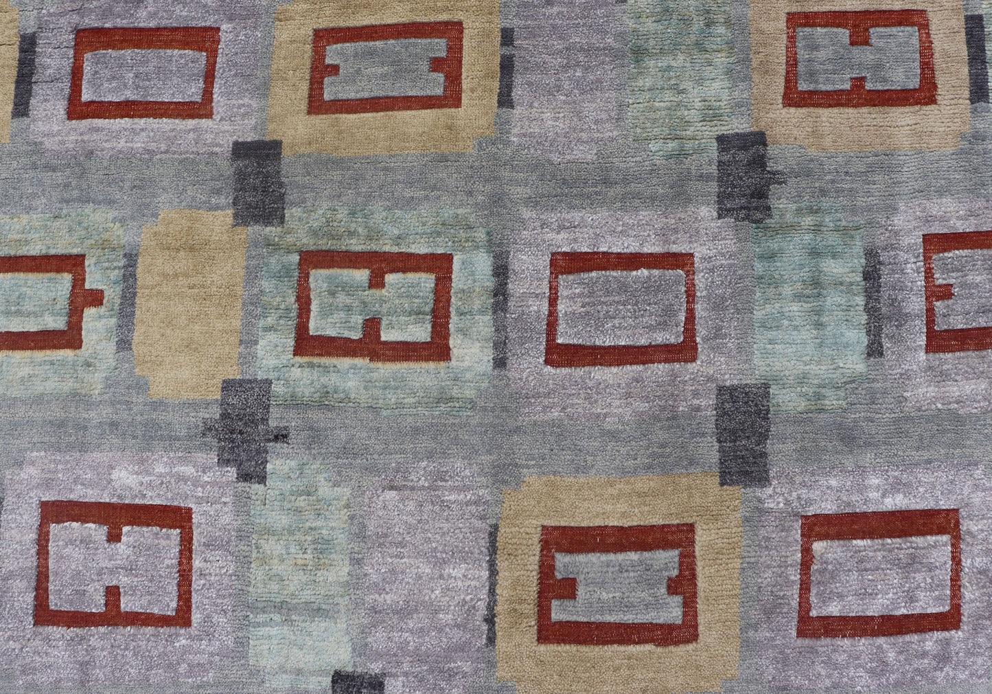 Hand - Knotted Oversized Piled Scandinavian Wool Rug in Gray, Red, and Pastels Measures 10'2 x 13'11 Country of Origin: India; Type: Piled Scandinavian; Design: Abstract Geometric, All - Over, Modern Contemporary; Keivan Woven Arts; rug... - Keivan Woven ArtsRJK - 2035 - A1778K - 17124Rug