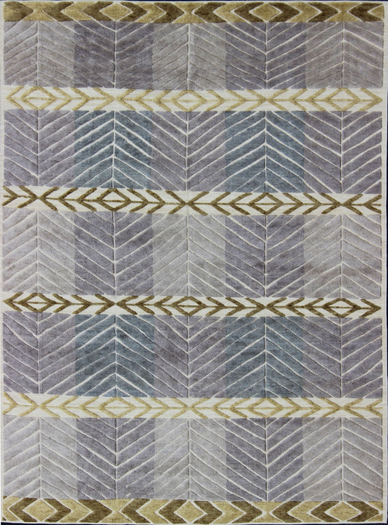 Modern Scandinavian/Swedish Design Rug by Keivan Woven Arts Measures: 9'2 x 11'10 Contemporary Scandinavian design piled rug in Light Purple/lavender, gray, green, gold, and cream, Keivan Woven Arts/ rug RJK - 23293, country of origin / type: In... - Keivan Woven ArtsRJK - 23293 - AHN - PILE - A - 2655 - 13140Rug