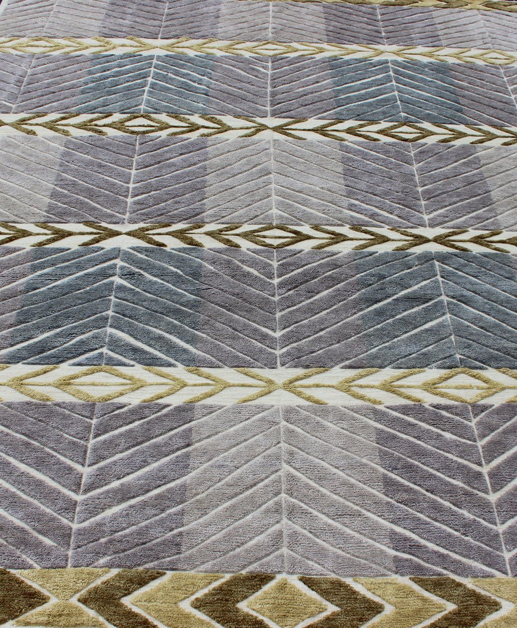 Modern Scandinavian/Swedish Design Rug by Keivan Woven Arts Measures: 9'2 x 11'10 Contemporary Scandinavian design piled rug in Light Purple/lavender, gray, green, gold, and cream, Keivan Woven Arts/ rug RJK - 23293, country of origin / type: In... - Keivan Woven ArtsRJK - 23293 - AHN - PILE - A - 2655 - 13140