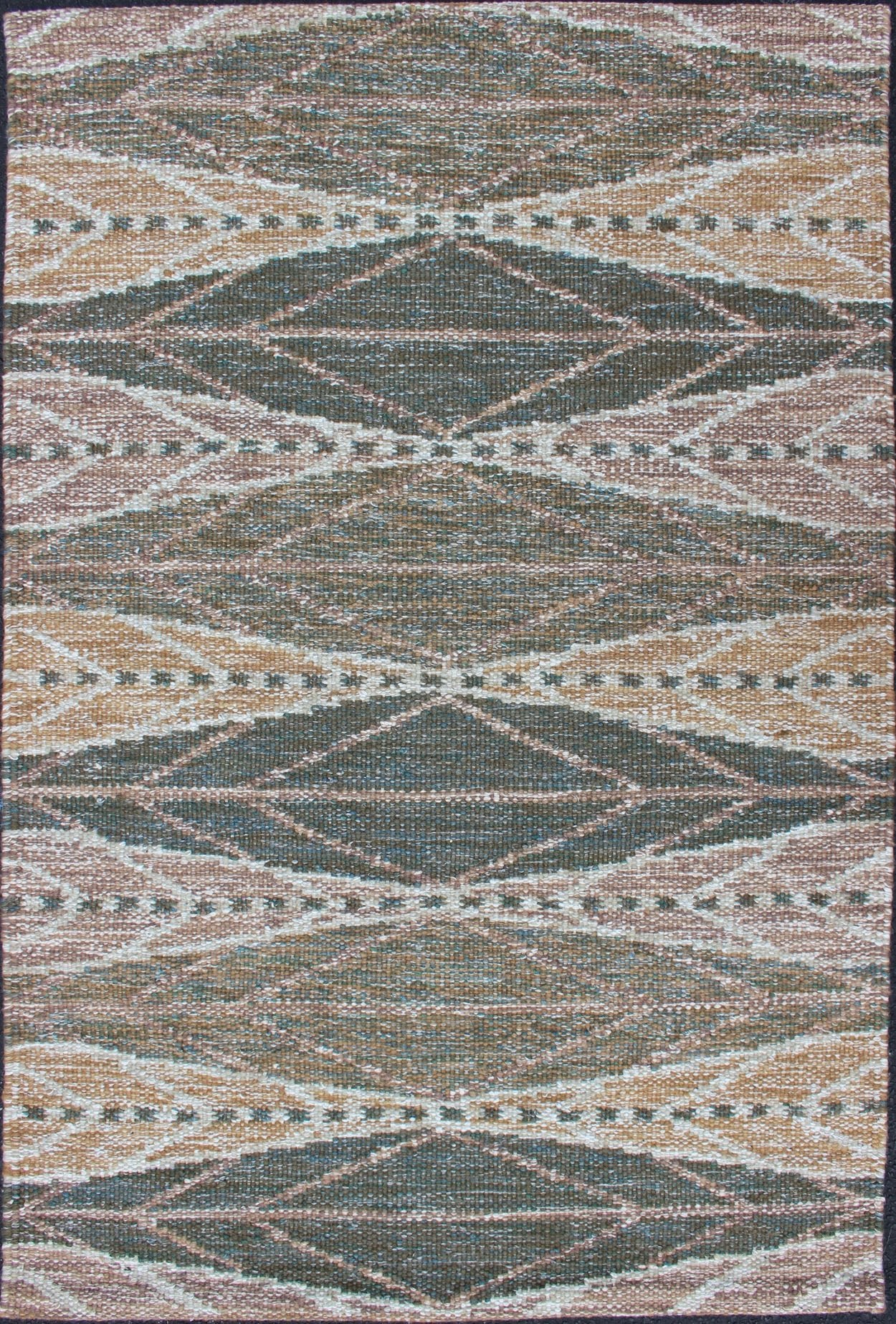 Keivan Woven Arts Scandinavian Flat - Weave Rug With Modern Design Brown and Green. Keivan Woven Arts / Rug/RJK - 23326 - SHB - 010 - G. 21st Century. Measures: 3'2 x 4'11 This Scandinavian flat - weave rug is inspired by the work of Swedish textile designe... - Keivan Woven ArtsRJK - 23326 - SHB - 010 - G - 13146