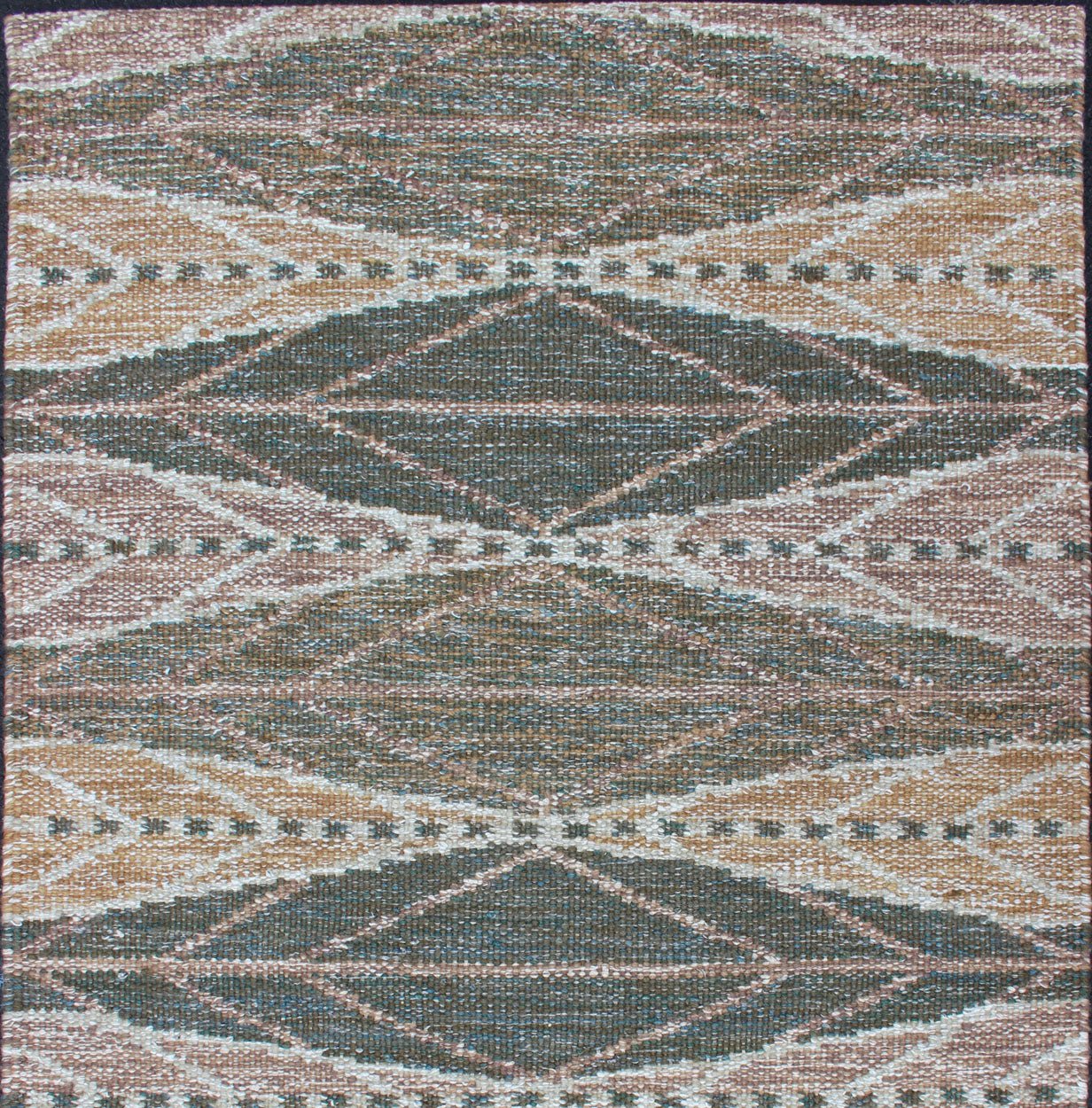 Keivan Woven Arts Scandinavian Flat - Weave Rug With Modern Design Brown and Green. Keivan Woven Arts / Rug/RJK - 23326 - SHB - 010 - G. 21st Century. Measures: 3'2 x 4'11 This Scandinavian flat - weave rug is inspired by the work of Swedish textile designe... - Keivan Woven ArtsRJK - 23326 - SHB - 010 - G - 13146