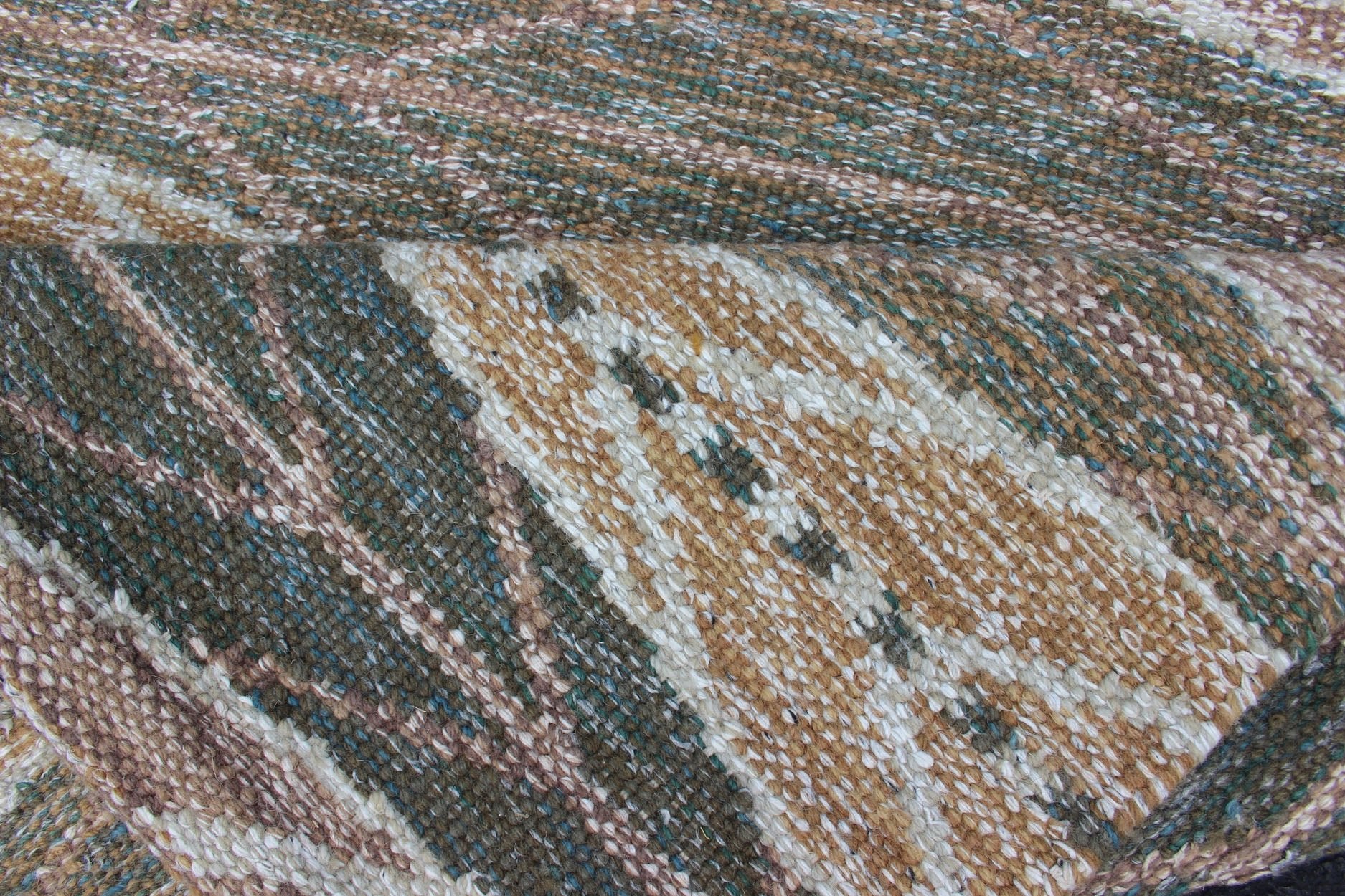 Keivan Woven Arts Scandinavian Flat - Weave Rug With Modern Design Brown and Green. Keivan Woven Arts / Rug/RJK - 23326 - SHB - 010 - G. 21st Century. Measures: 3'2 x 4'11 This Scandinavian flat - weave rug is inspired by the work of Swedish textile designe... - Keivan Woven ArtsRJK - 23326 - SHB - 010 - G - 13146Rug