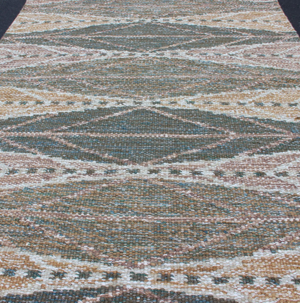 Keivan Woven Arts Scandinavian Flat - Weave Rug With Modern Design Brown and Green. Keivan Woven Arts / Rug/RJK - 23326 - SHB - 010 - G. 21st Century. Measures: 3'2 x 4'11 This Scandinavian flat - weave rug is inspired by the work of Swedish textile designe... - Keivan Woven ArtsRJK - 23326 - SHB - 010 - G - 13146