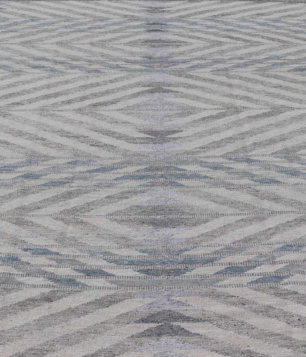 Modern Scandinavian Flat - Weave Reversible Rug With Large Diamond Design, Scandinavian rug, Swedish rug, Modern Scandinavian Flat - Weave Reversible Rug. Neutral colored Modern Scandinavian Flat - Weave Rug With Large Diamonds in silver, gray and blue. ... - Keivan Woven ArtsRJK - 24792 - SHB - 096 - 02 - 21529Rug