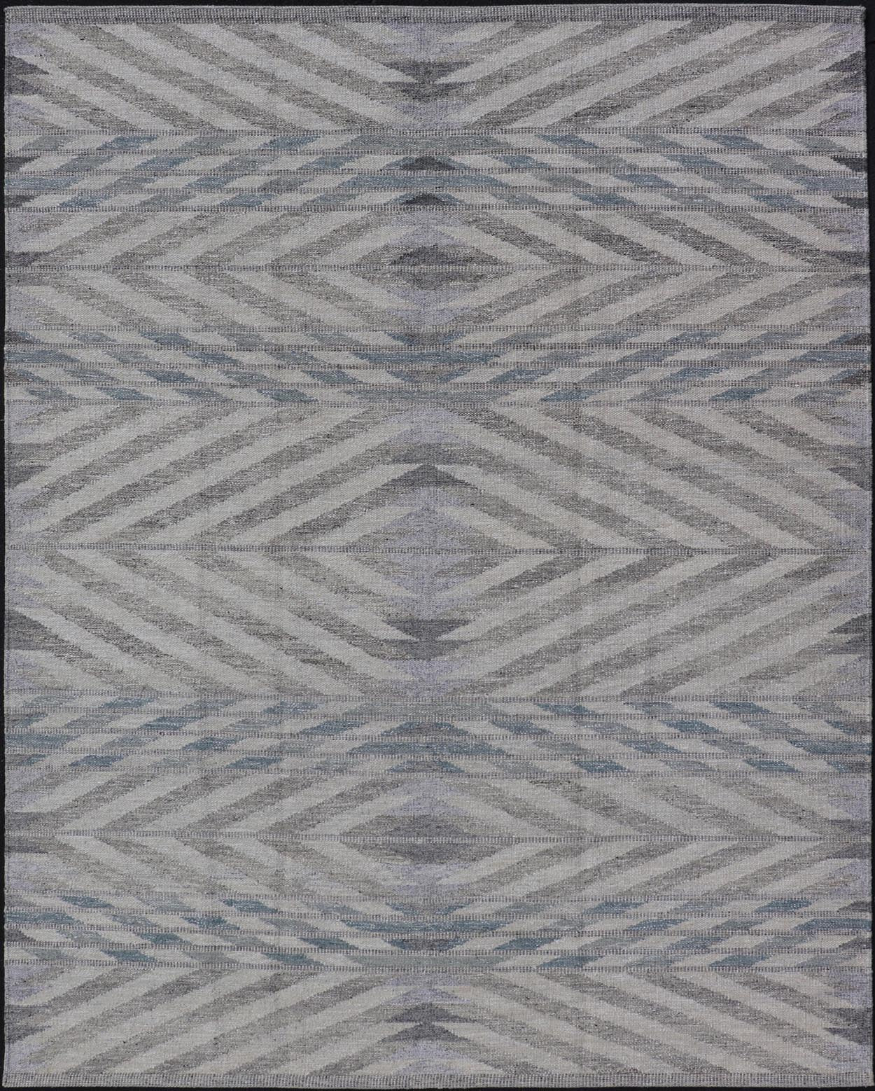 Modern Scandinavian Flat - Weave Reversible Rug With Large Diamond Design, Scandinavian rug, Swedish rug, Modern Scandinavian Flat - Weave Reversible Rug. Neutral colored Modern Scandinavian Flat - Weave Rug With Large Diamonds in silver, gray and blue. ... - Keivan Woven ArtsRJK - 24792 - SHB - 096 - 02 - 21529Rug