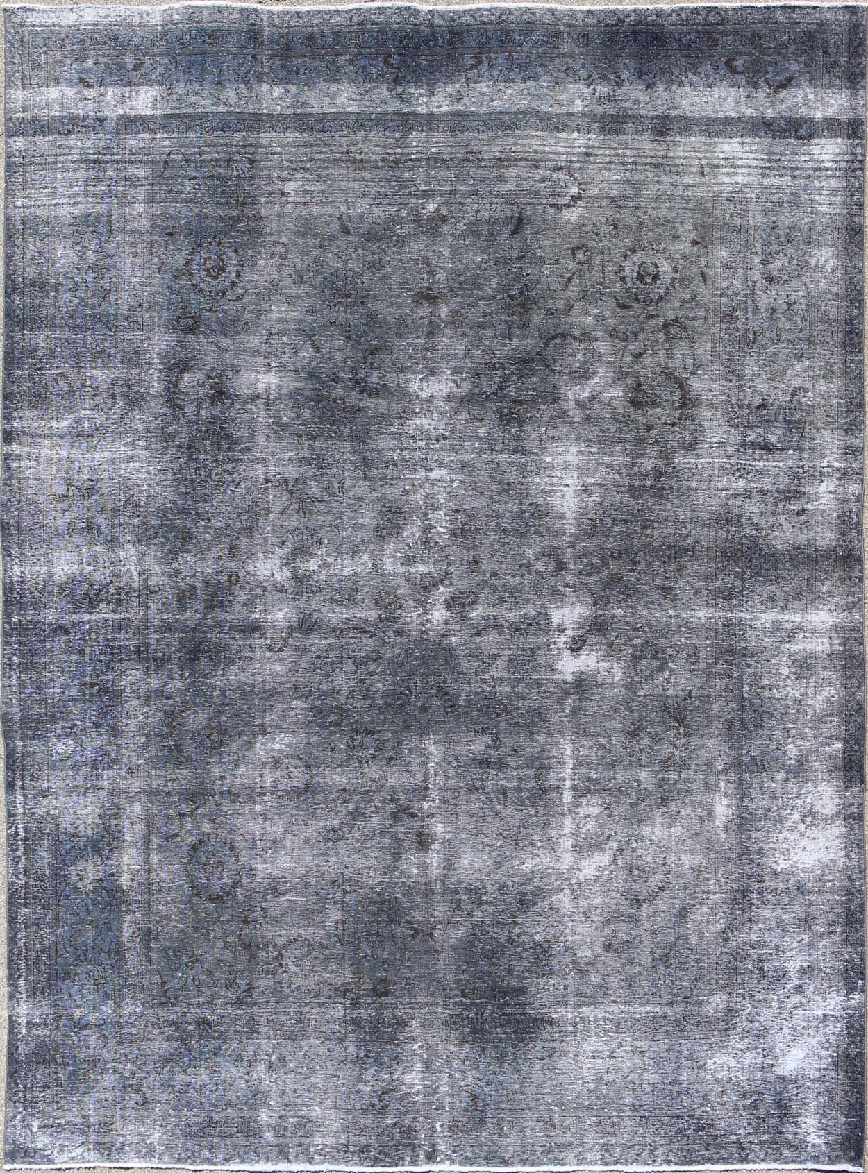 Large Vintage Persian Overdyed Tabriz Rug in Shades of Gray Large Vintage Persian Overdyed Tabriz Rug, rug RM - K4080, country of origin / type: Iran / Tabriz, circa Mid - 20th Century. Measures: 11' x 14'1. This midcentury, vintage P... - Keivan Woven ArtsRM - K4080 - 1177Rug